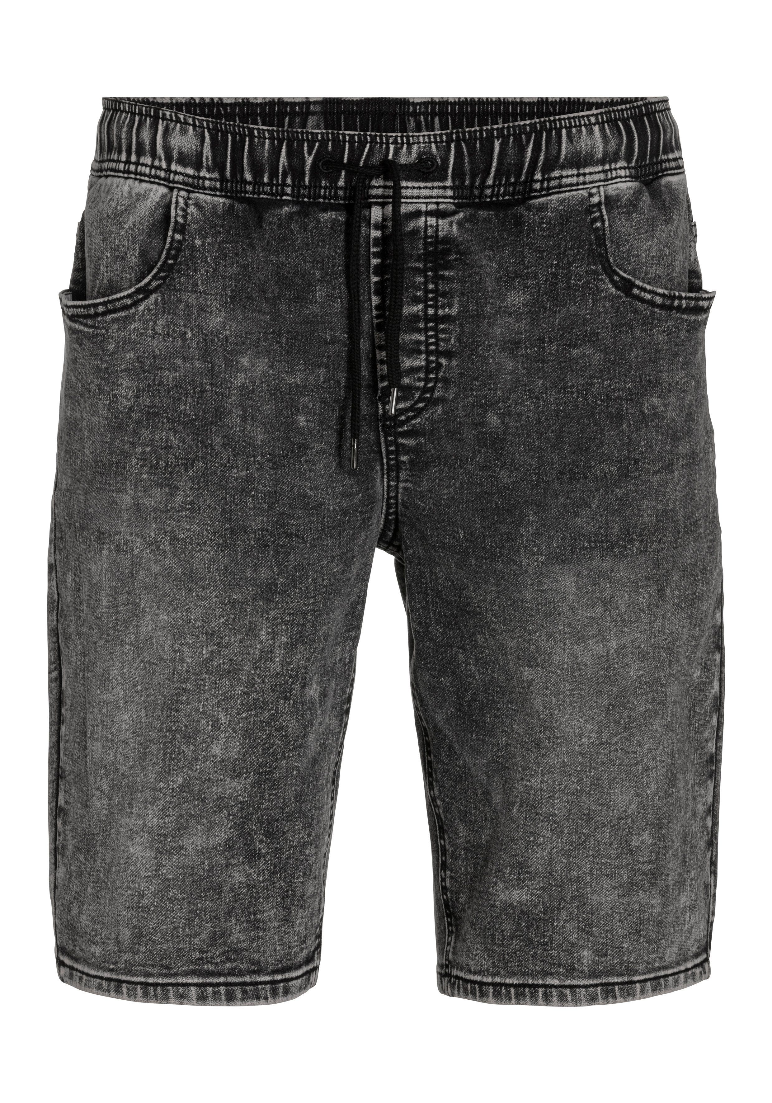 Buffalo Jeansshort knielange, elastische instap-bermuda, korte broek in moonwashed heren maat M (48/50) zwart