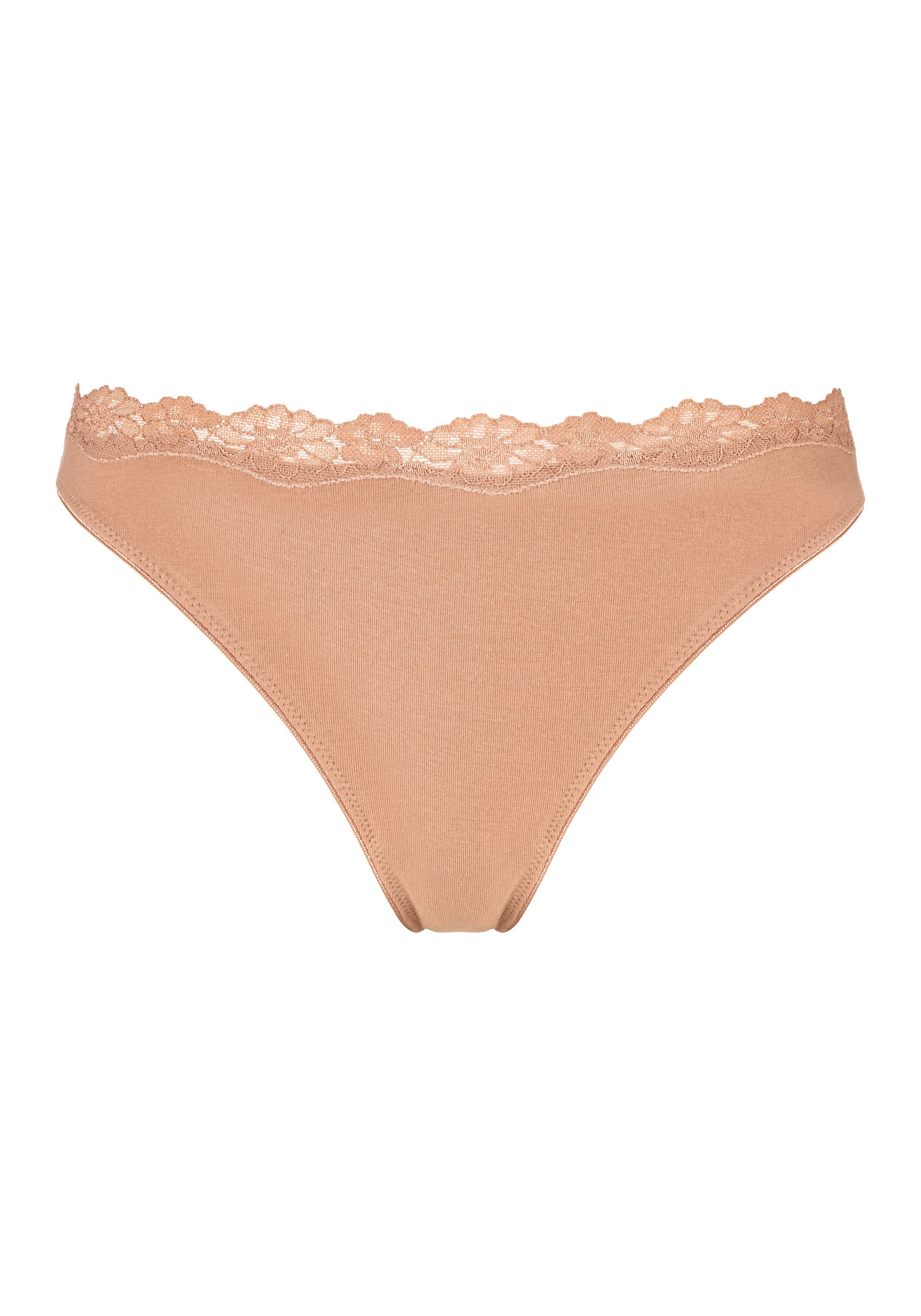 Lascana String van elastische katoen met delicate kant (3 stuks)