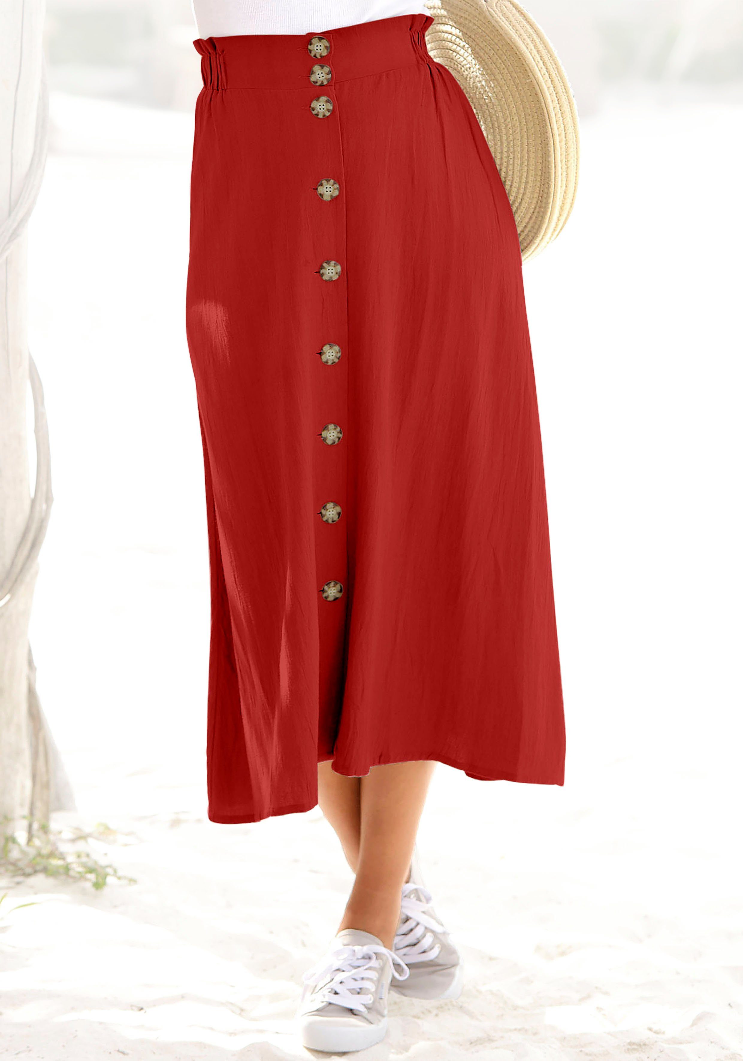 Lascana Zomerrok halflange rok van mix van linnen met knoopsluiting, midi rok, linnen rok