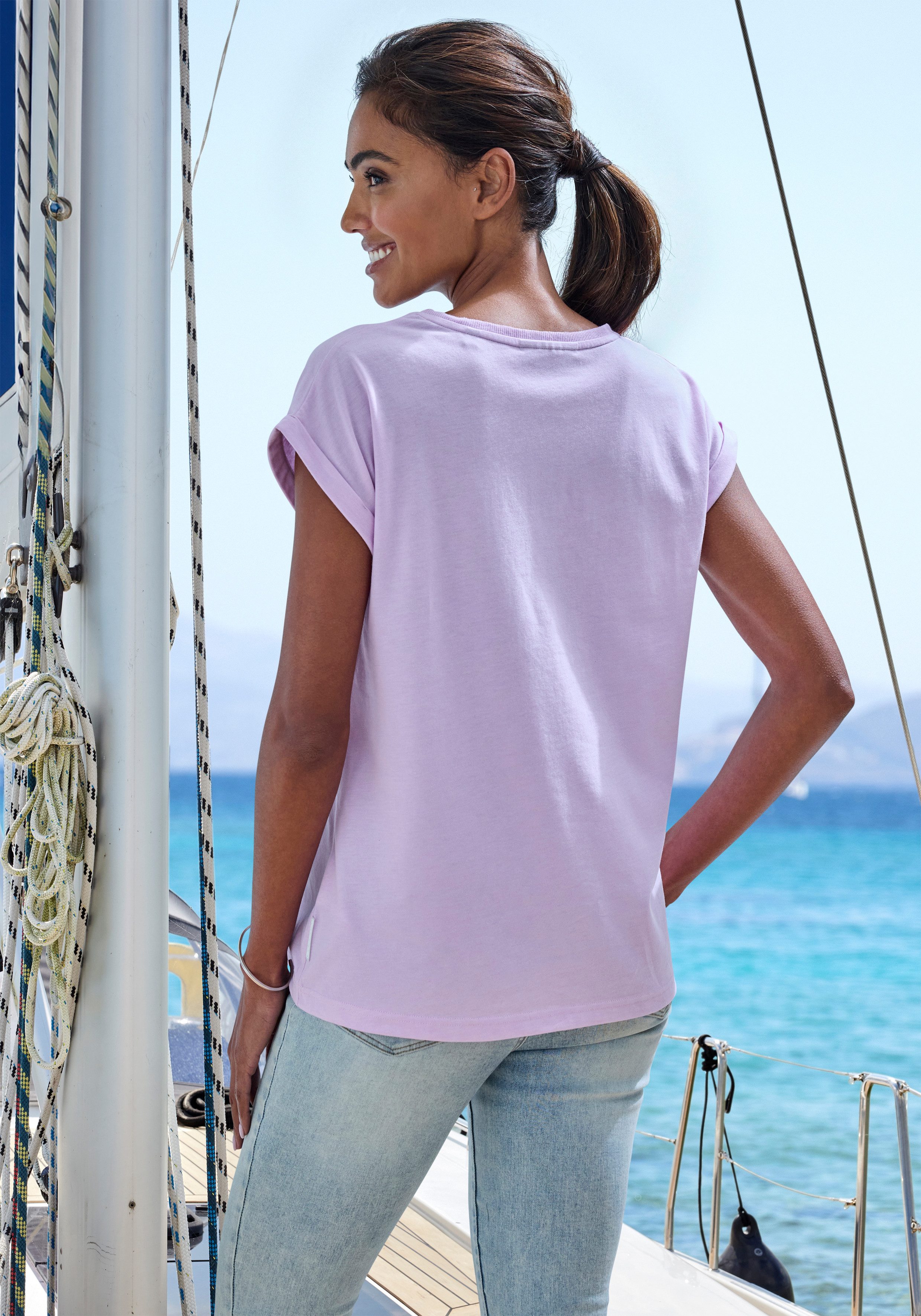 Elbsand T-shirt Eldis met logoprint, korte mouwen shirt van katoenmix, sportief-casual