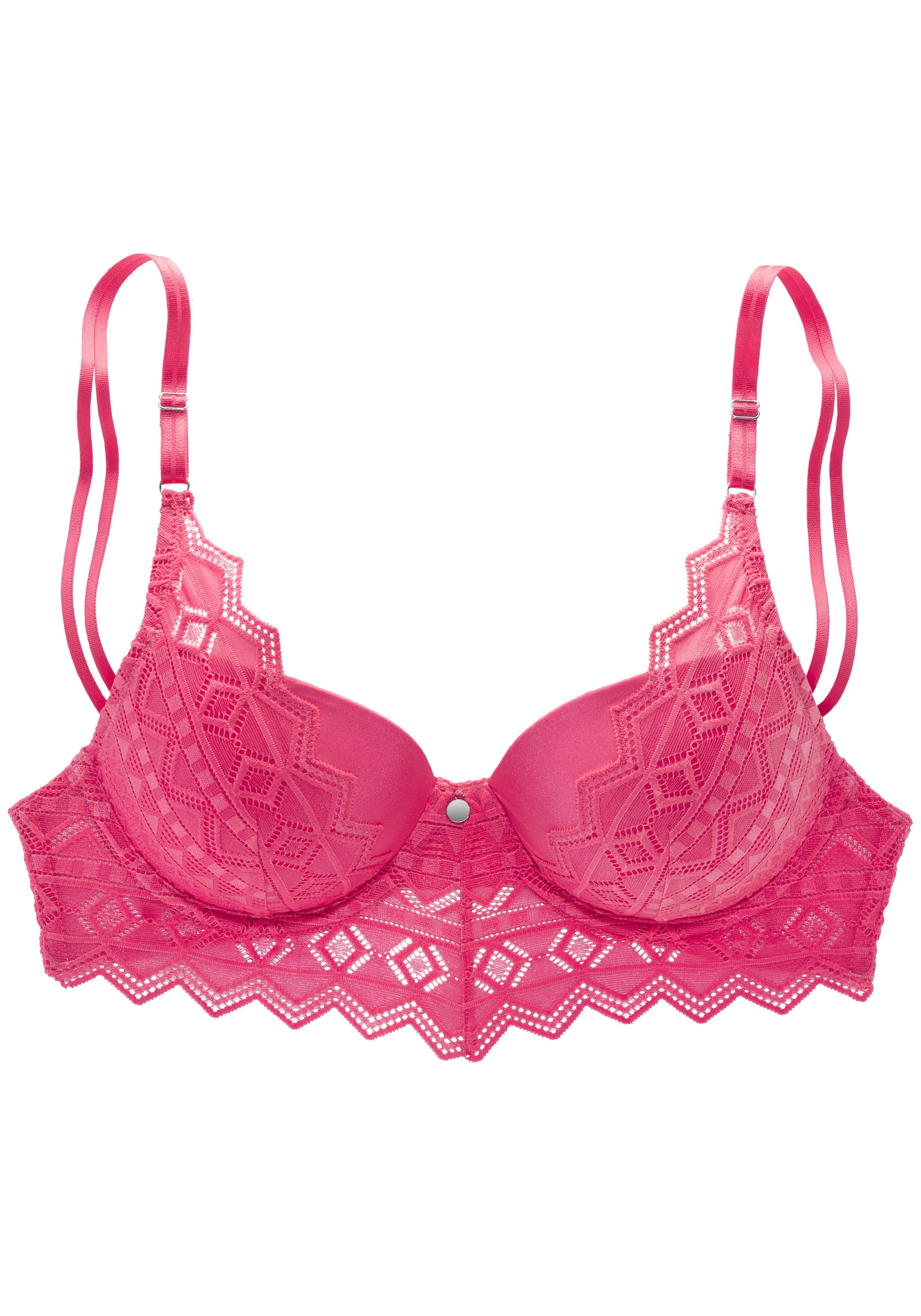 s.Oliver RED LABEL Beachwear Push-up-bh Romane met beugel en grafische kant in transparante look, lingerie