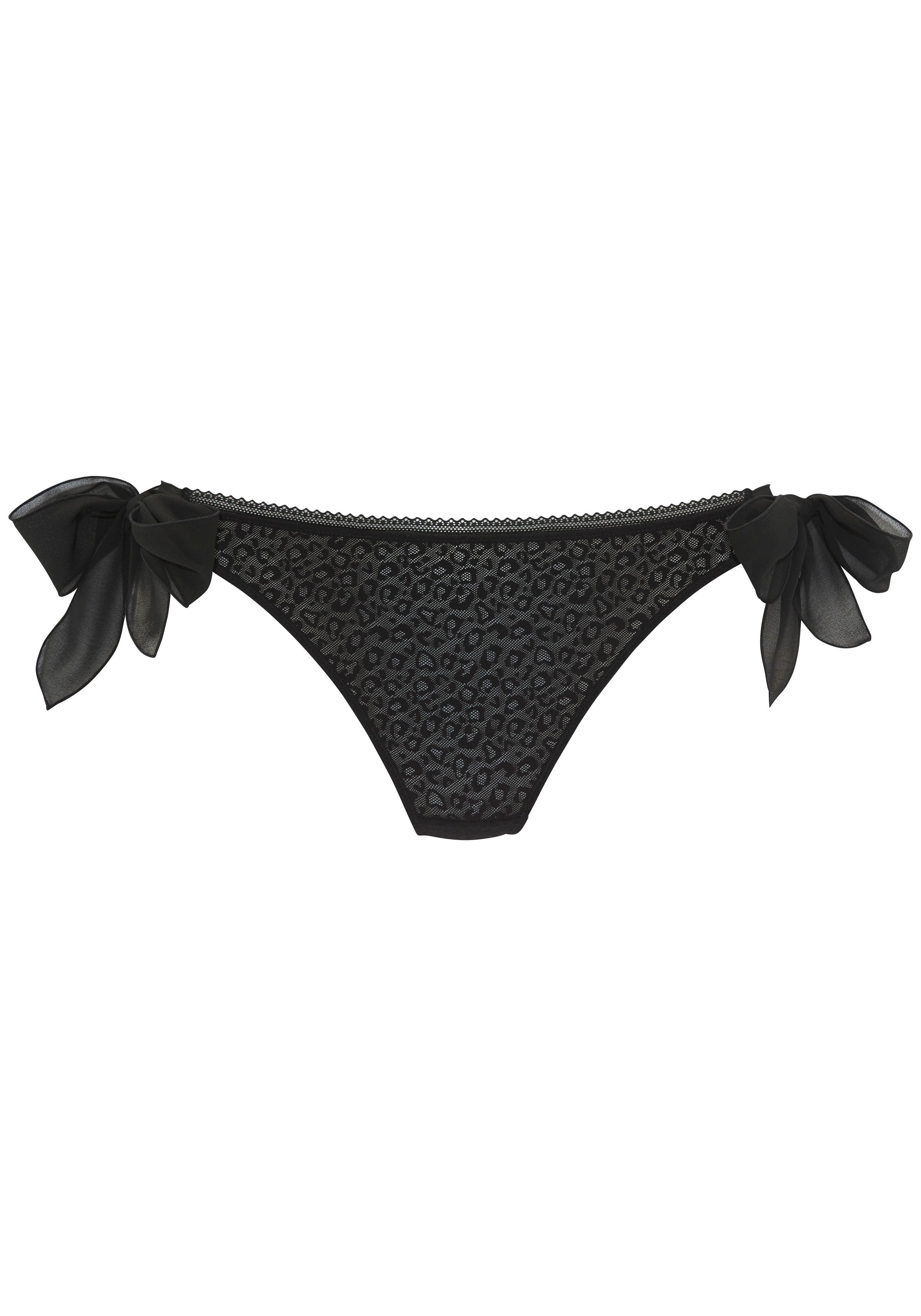 Vivance String ANNA van licht transparant mesh in trendy leoprint, sexy lingerie strings maat 32/34 zwart