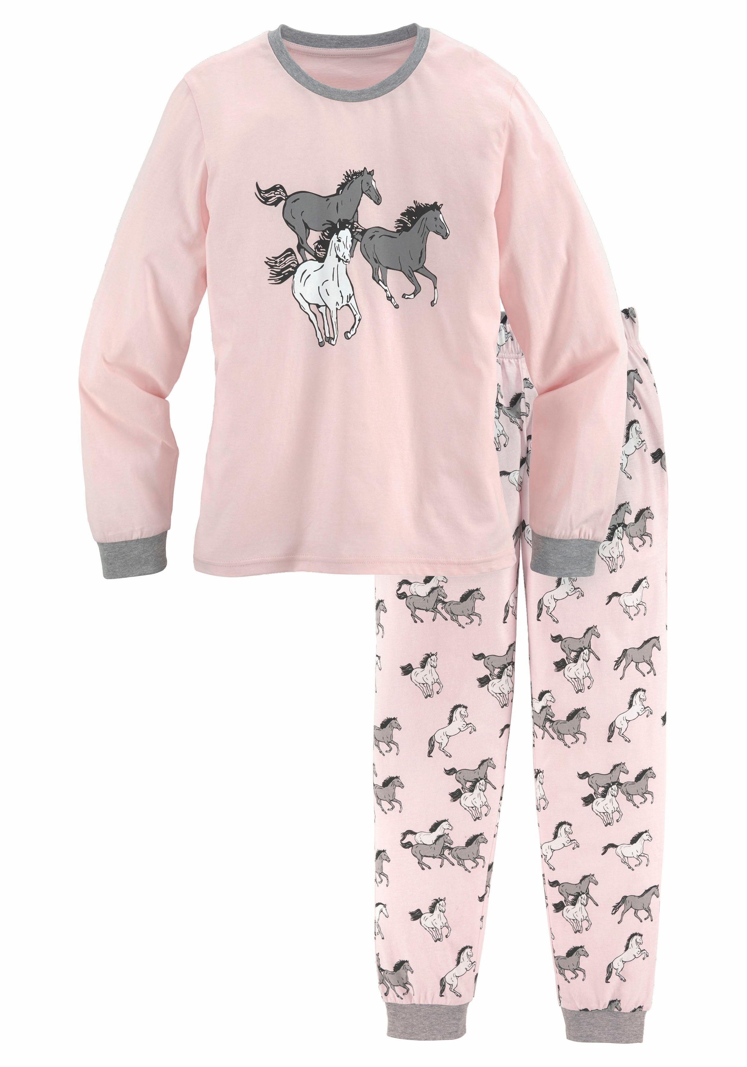 Petite fleur Pyjama in een lang model met paardenprint (2-delig, 1 stuk)