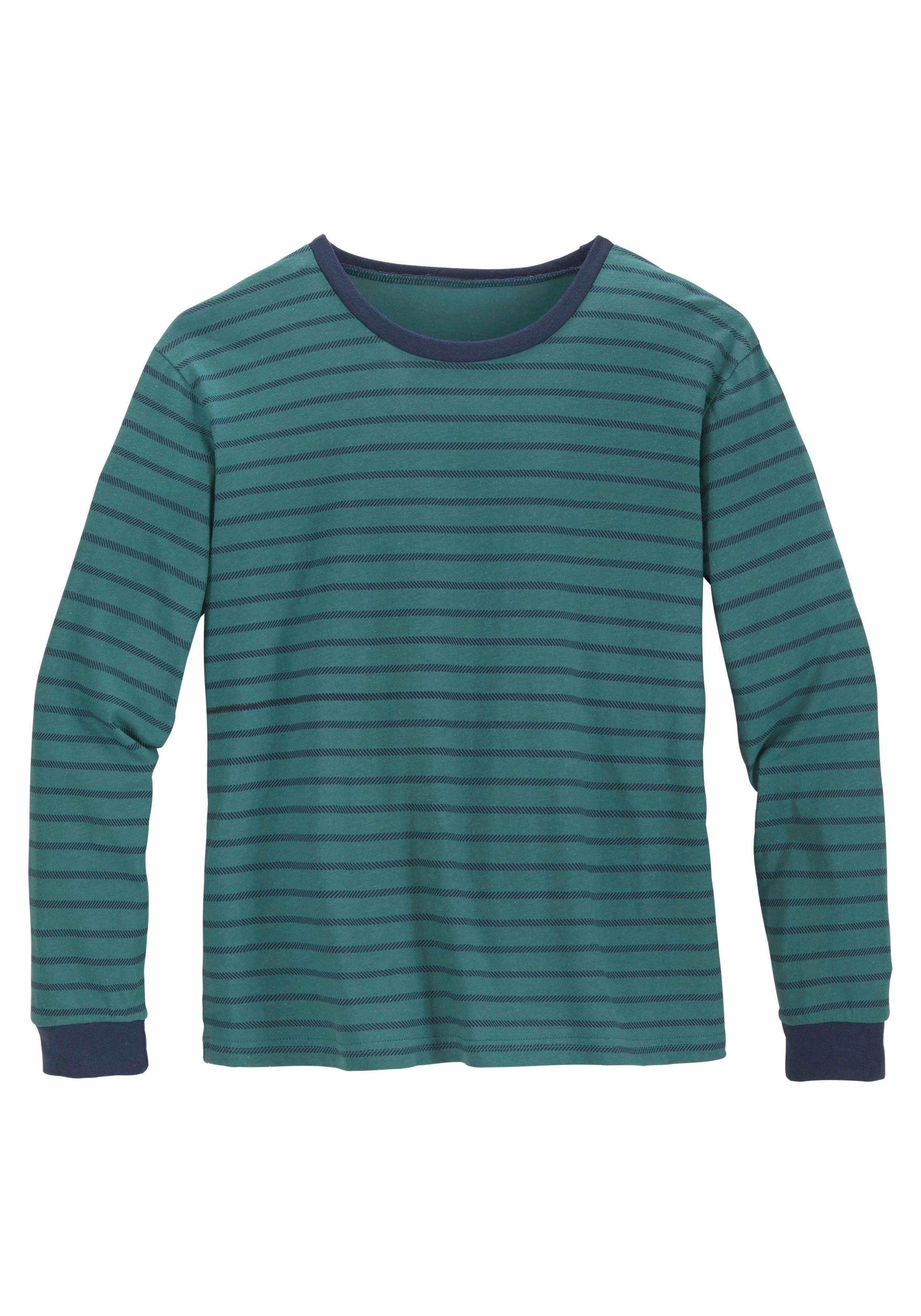 le jogger® Pyjama Pyjama met tweekleurig gestreept bovenstuk (2-delig, 1 stuk)
