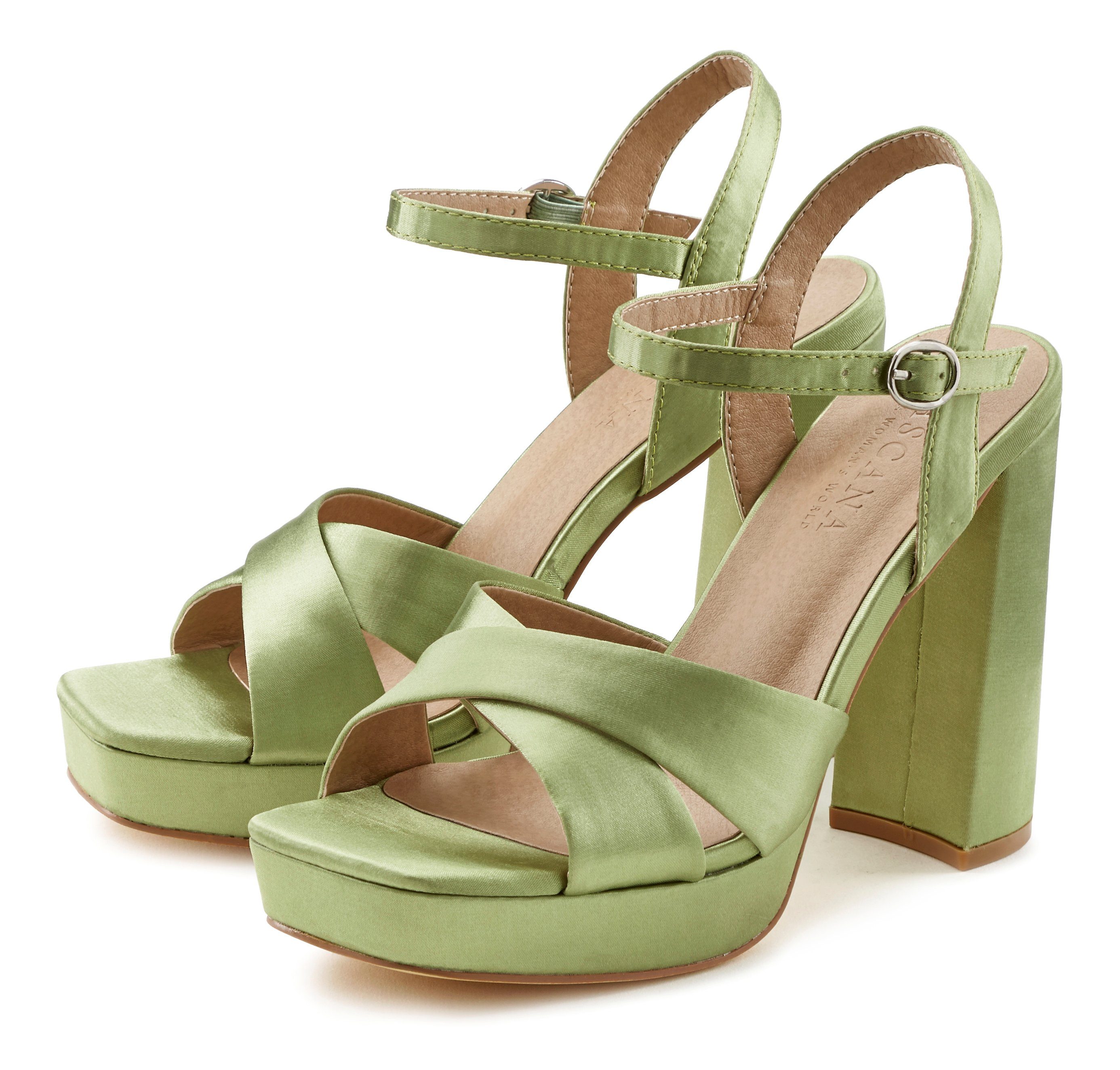 Lascana Sandalen High heel sandaal met plateau en blokhak in satijnlook VEGAN