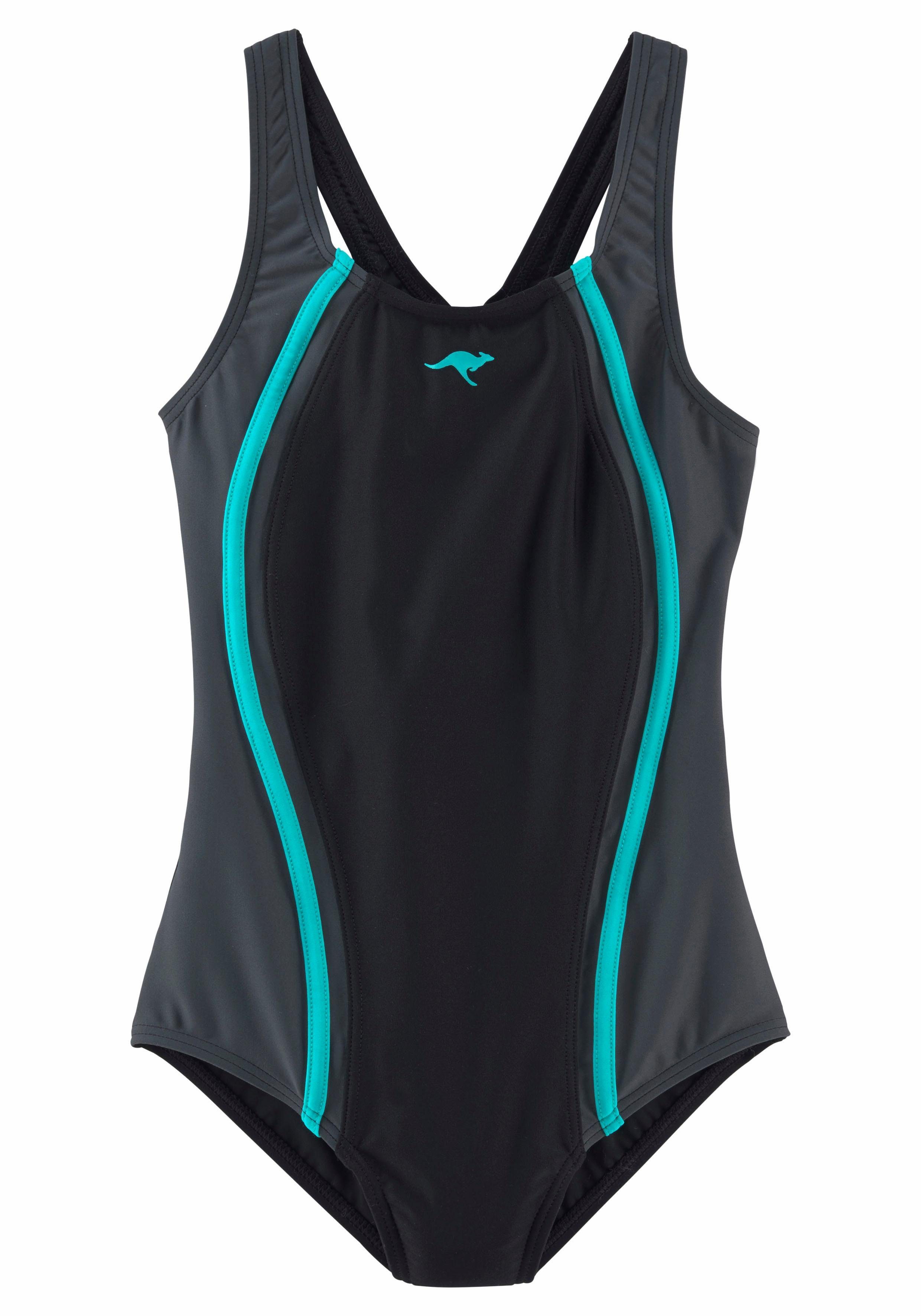 KangaROOS Badpak sportieve stijl, met contraststiksels, merk-logoprint badpakken maat 122/128 zwart