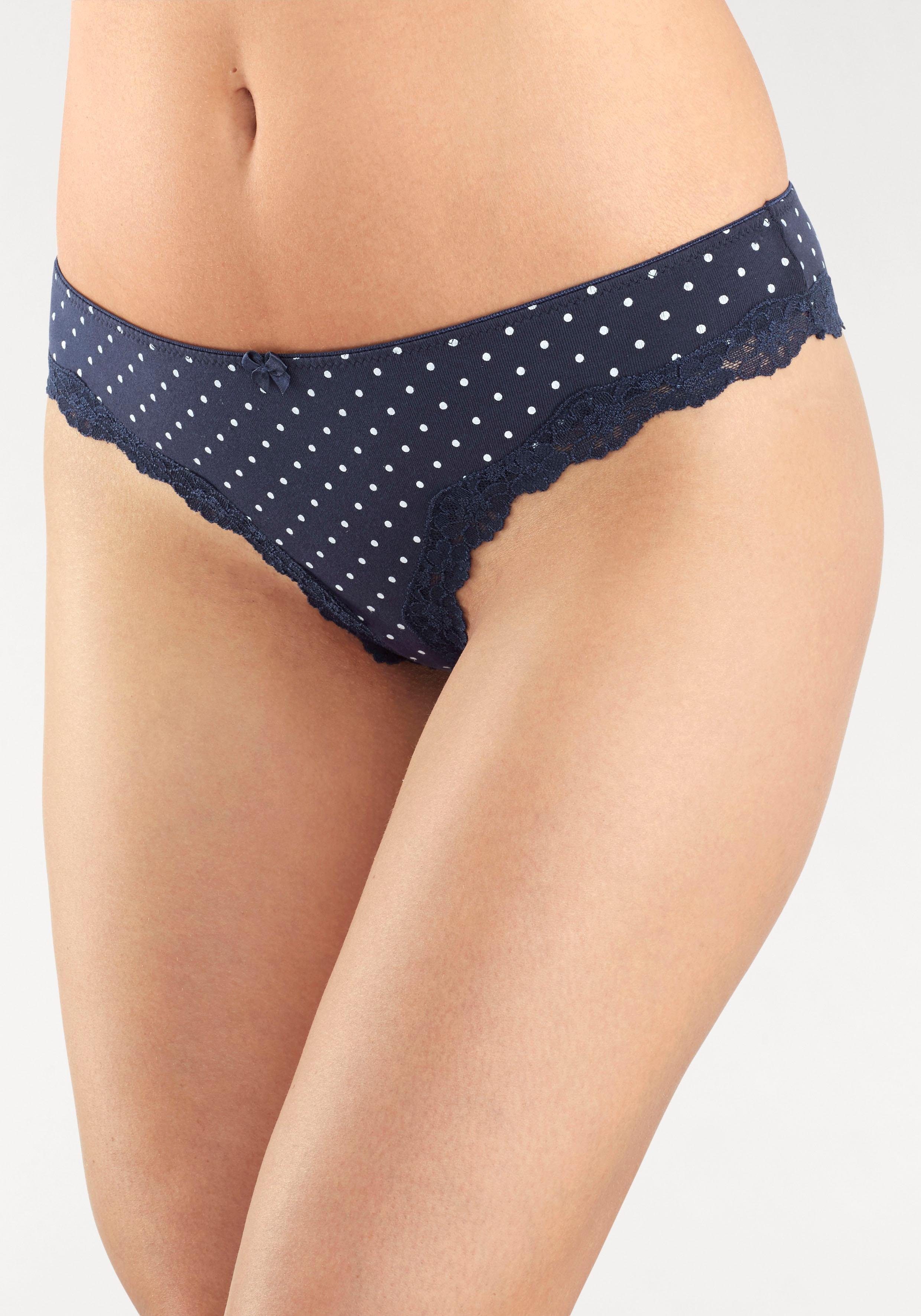 Lascana Brazilian slip van elastische katoen met delicate kant (3 stuks) slips maat 32/34 blauw