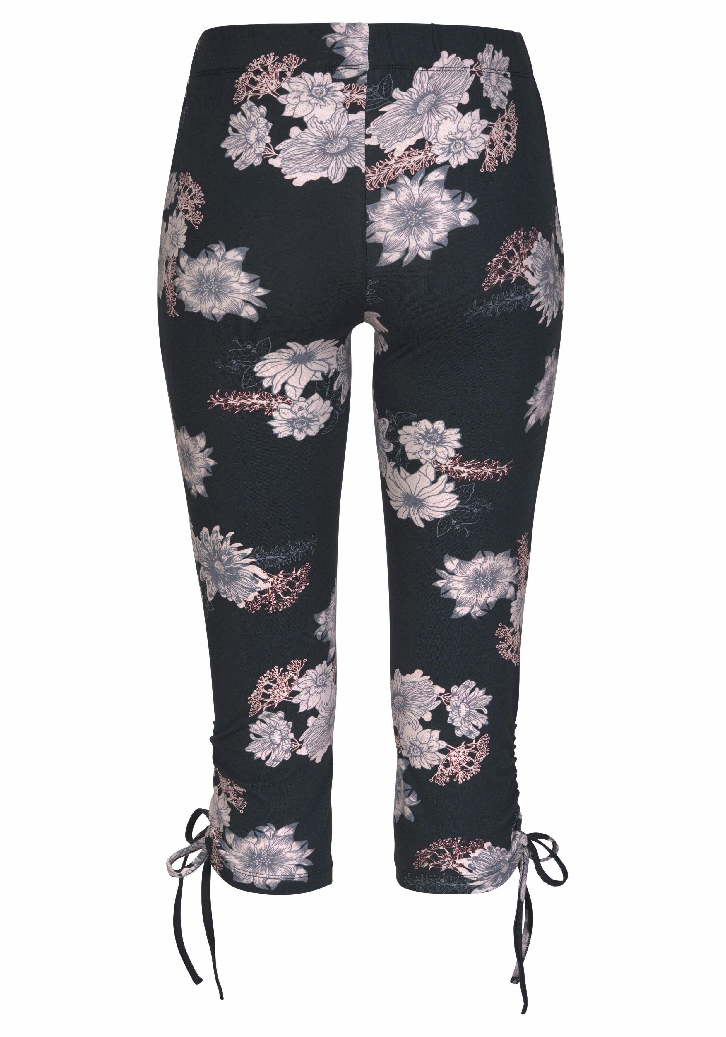 Lascana Caprilegging met plooien aan de zijkanten en all-over print, 3/4 lengte, stretch