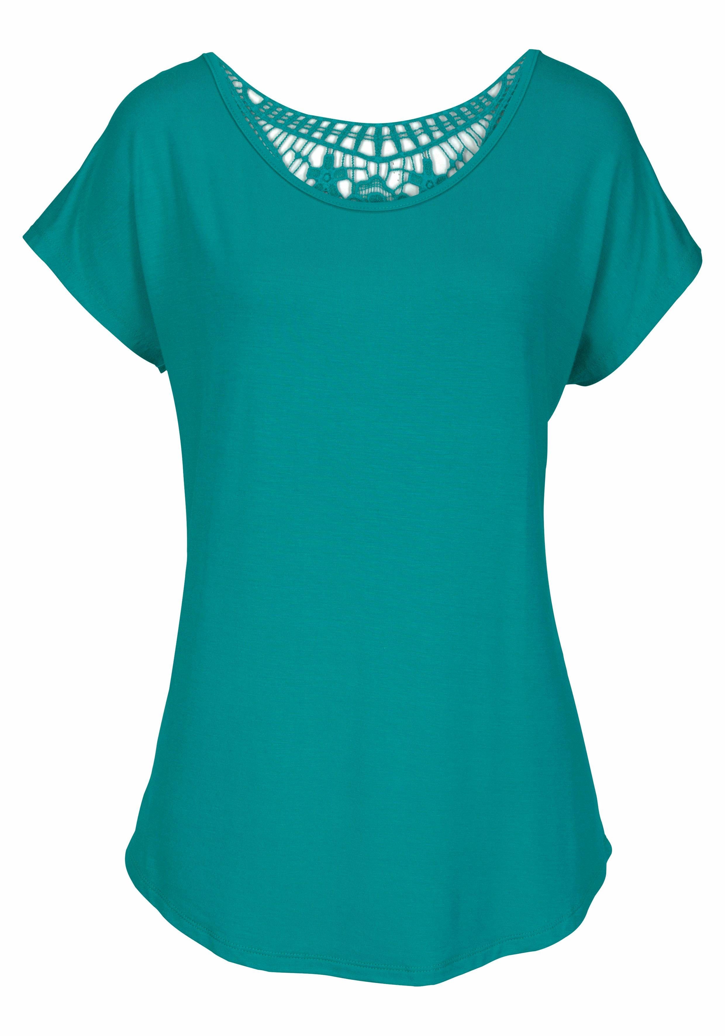 Lascana Strandshirt met kanten inzet, t-shirt, losse pasvorm, casual-chic