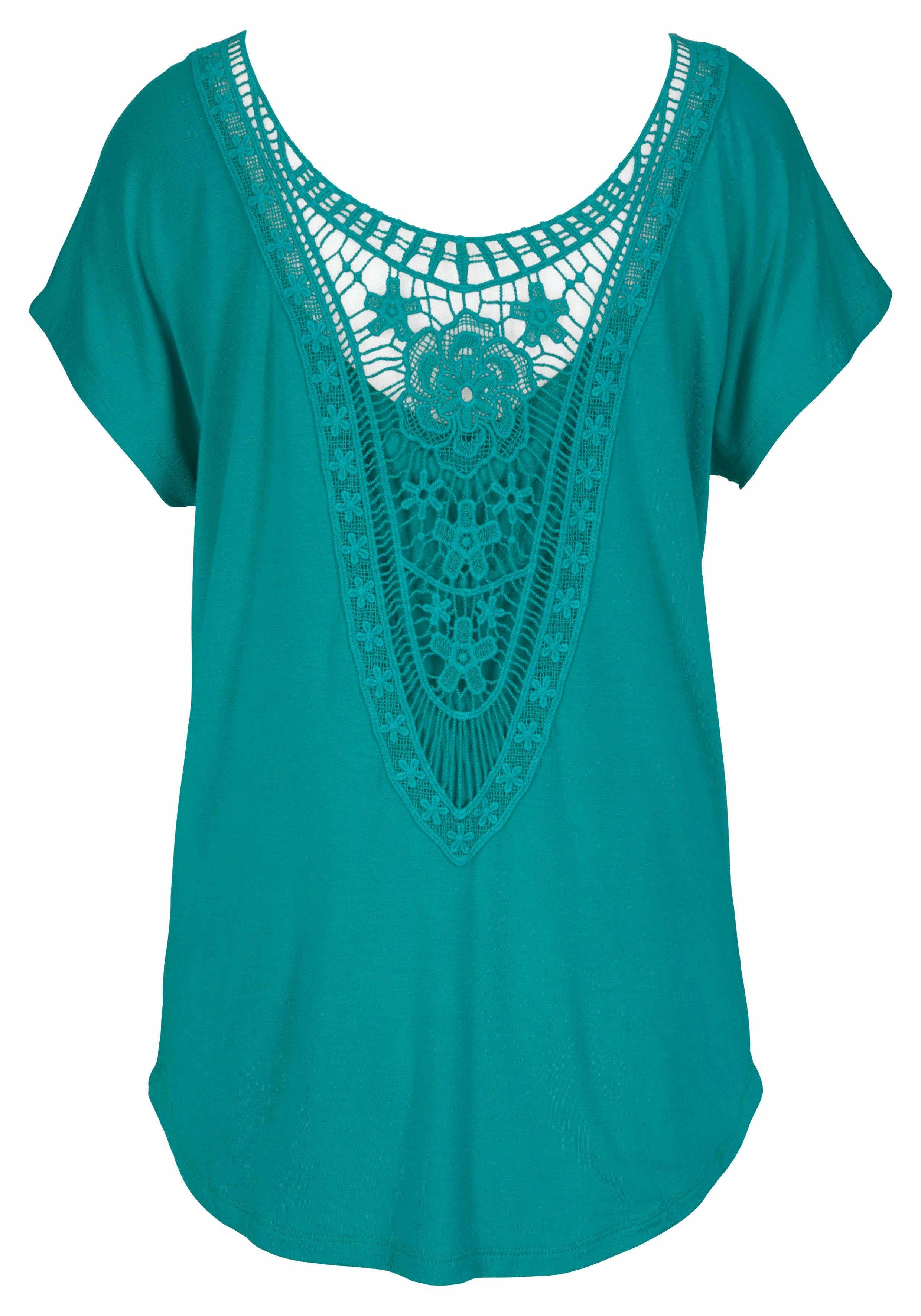 Lascana Strandshirt met kanten inzet, t-shirt, losse pasvorm, casual-chic