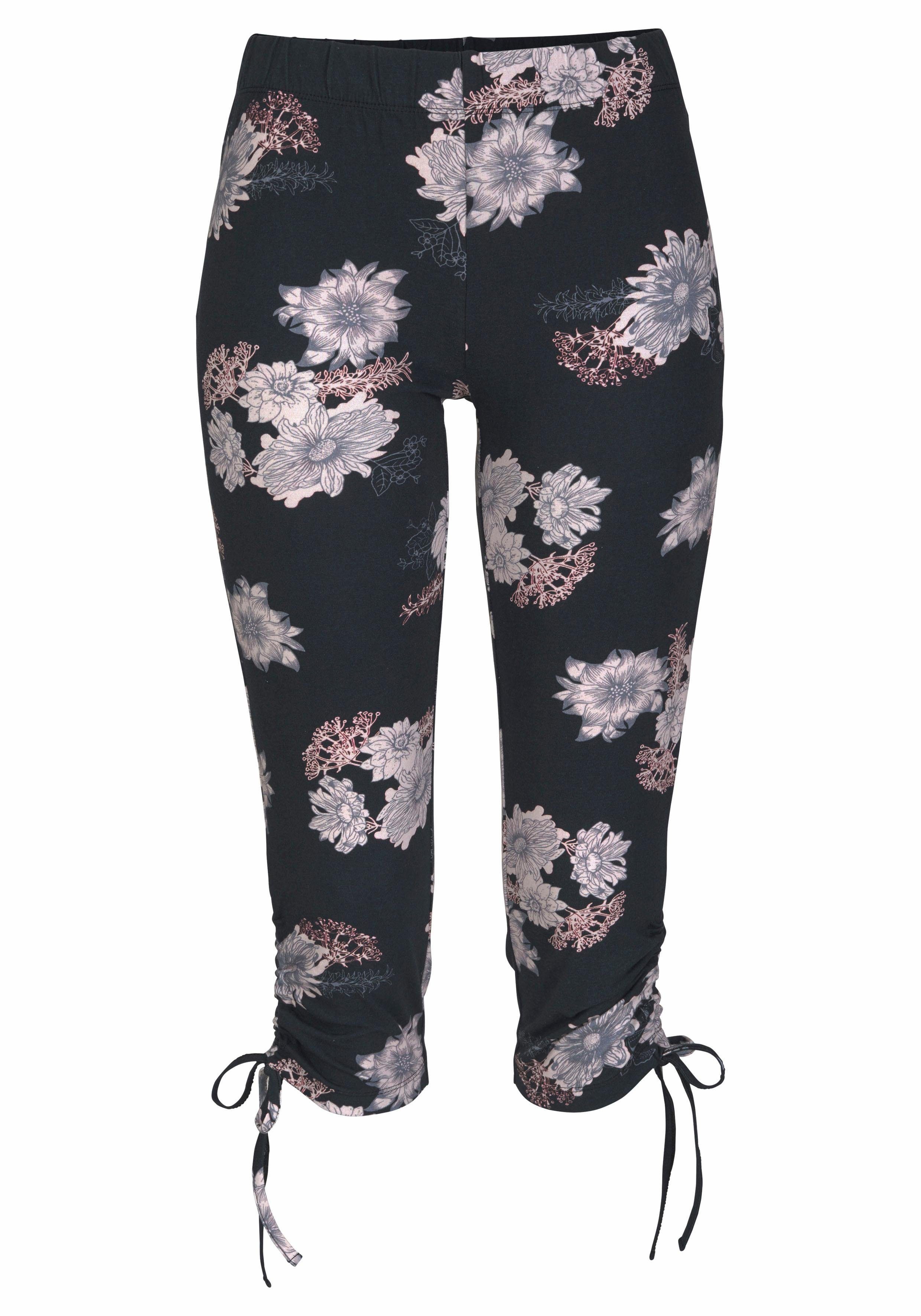 Lascana Caprilegging met plooien aan de zijkanten en all-over print, 3/4 lengte, stretch