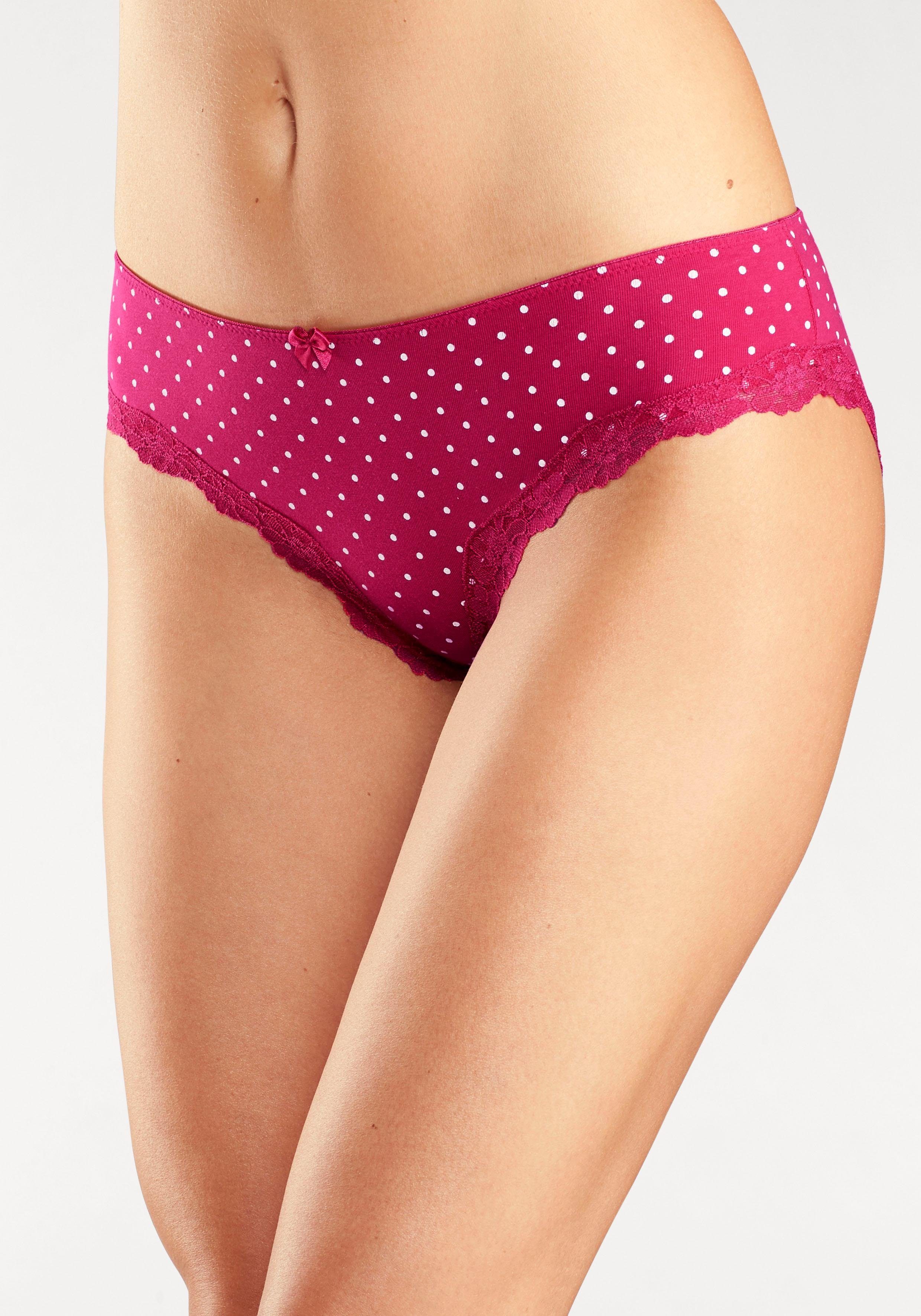Lascana Slip van elastische katoen met delicate kant (3 stuks)