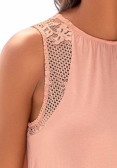 Lascana Strandtop met kantinzetten, dames-top met strikband, kanttop