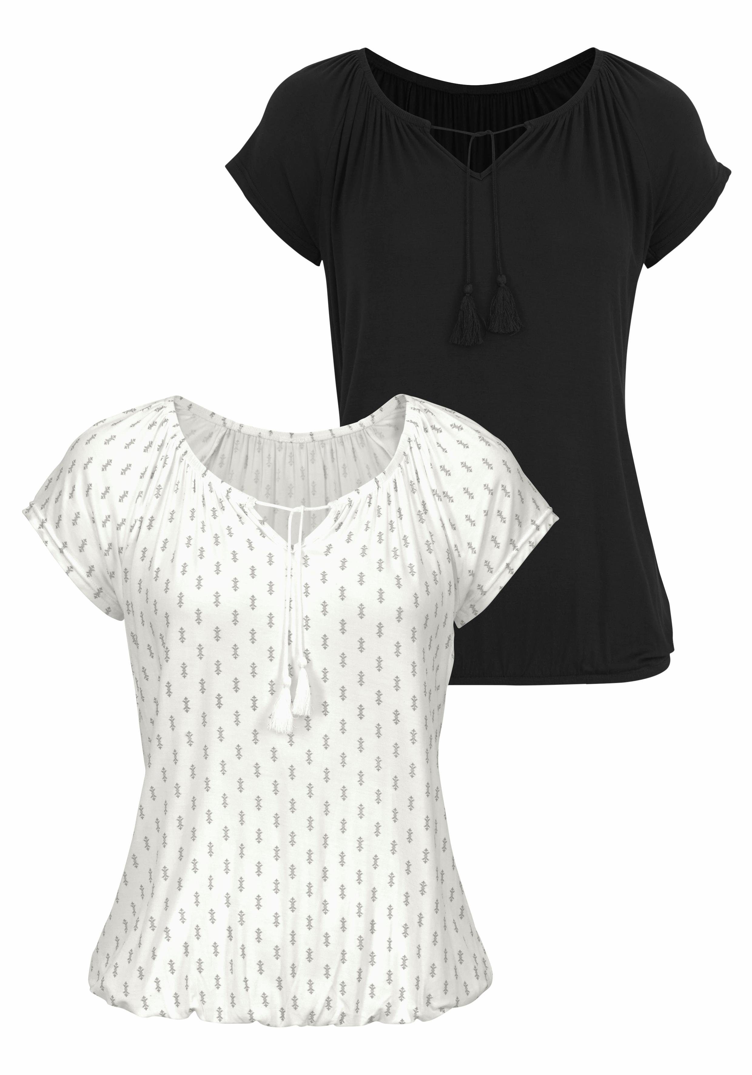 Vivance Shirt met korte mouwen Met iets aangerimpelde hals (Set van 2)