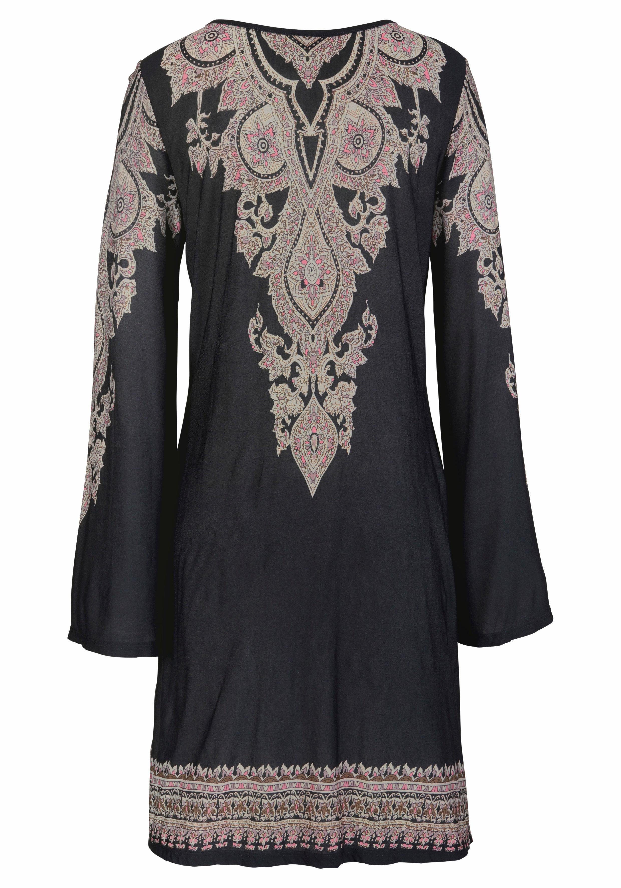 Lascana Jerseyjurk met print op de boorden en bandjes bij de halslijn, zomerjurk