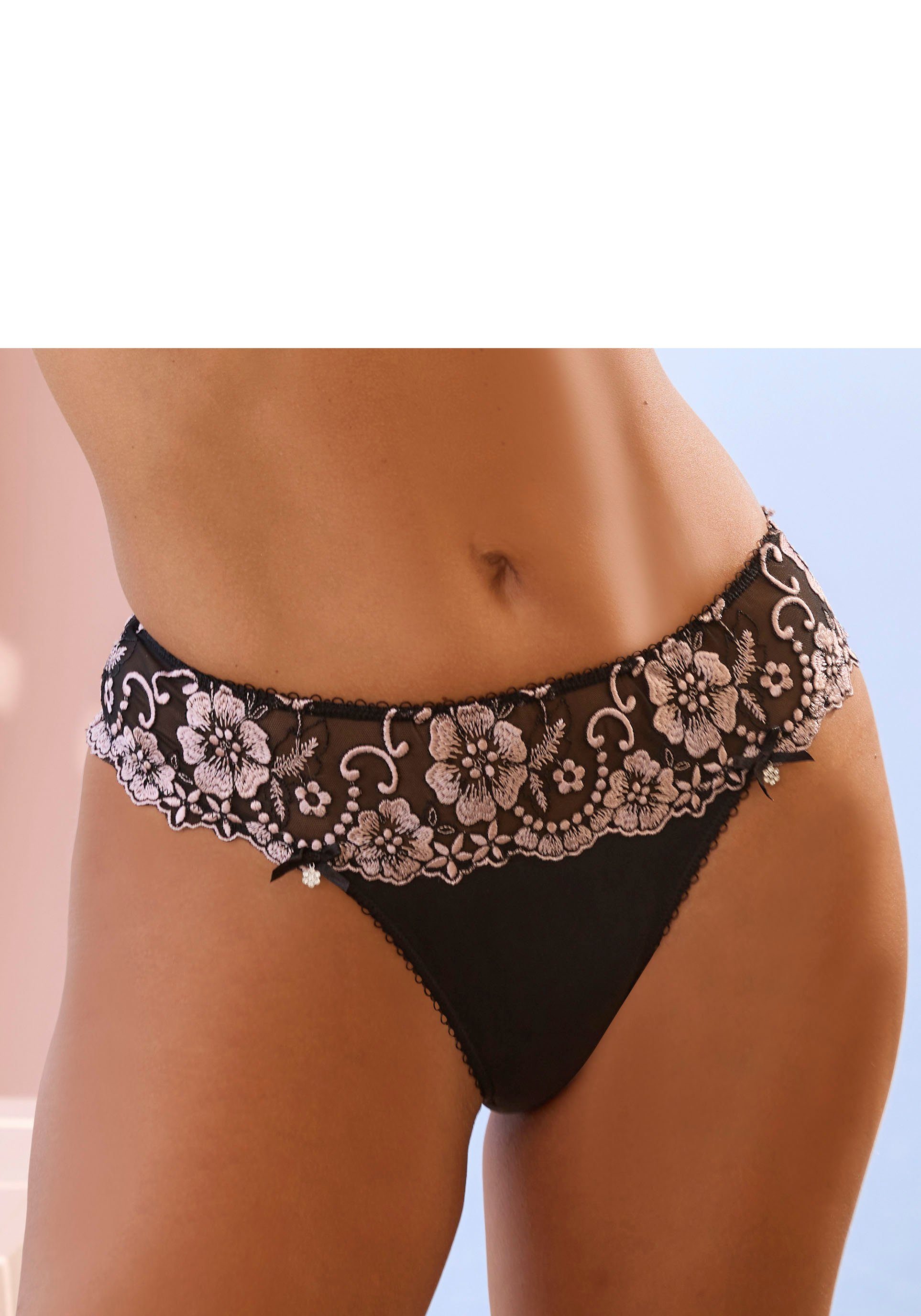 Lascana String Wanda Dessous met borduurkant in gebloemde look