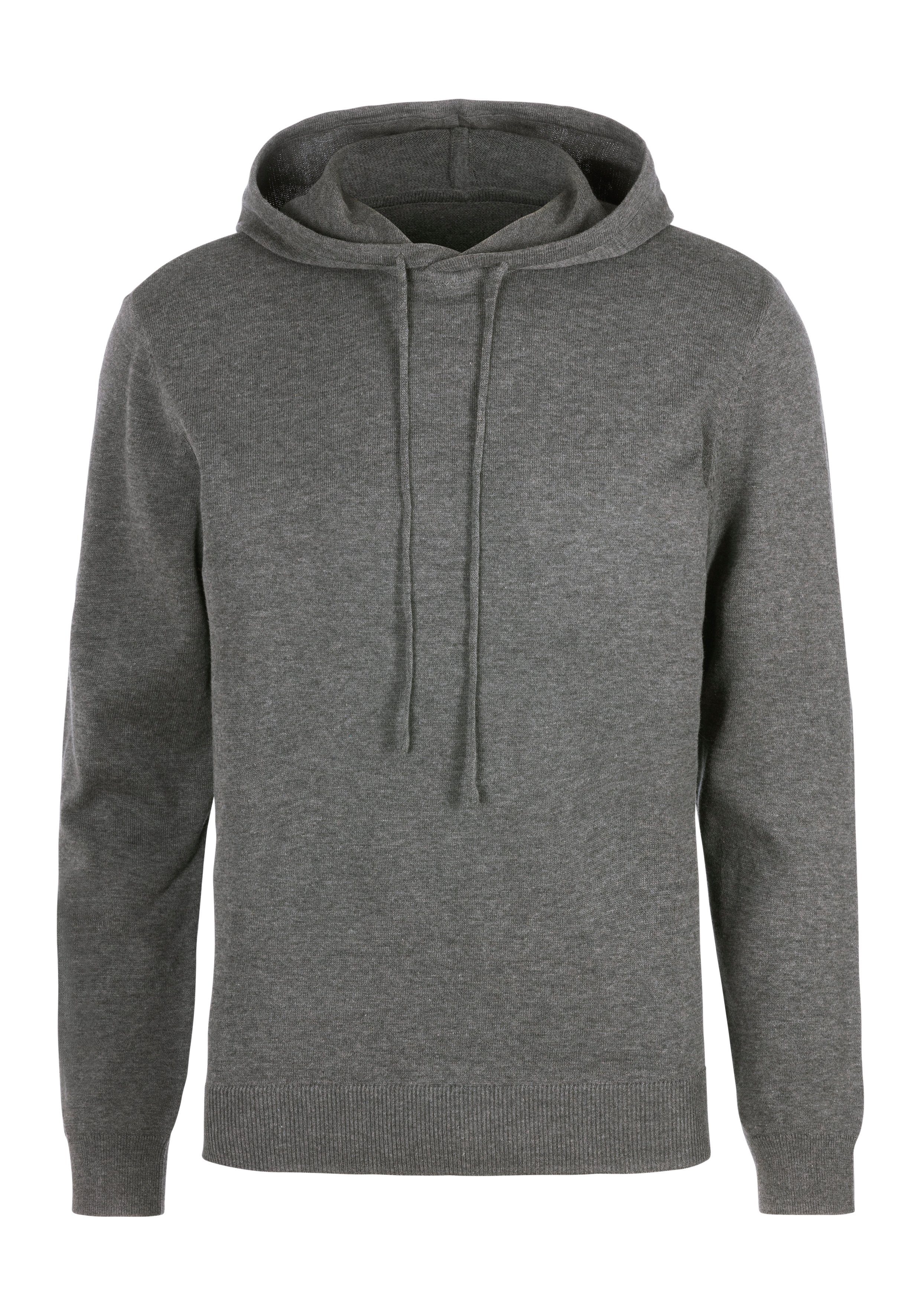 H.I.S Gebreide trui Met capuchon, regular fit Pullover met ronde hals, fijn breiwerk, katoenmix heren maat M (48/50) grijs