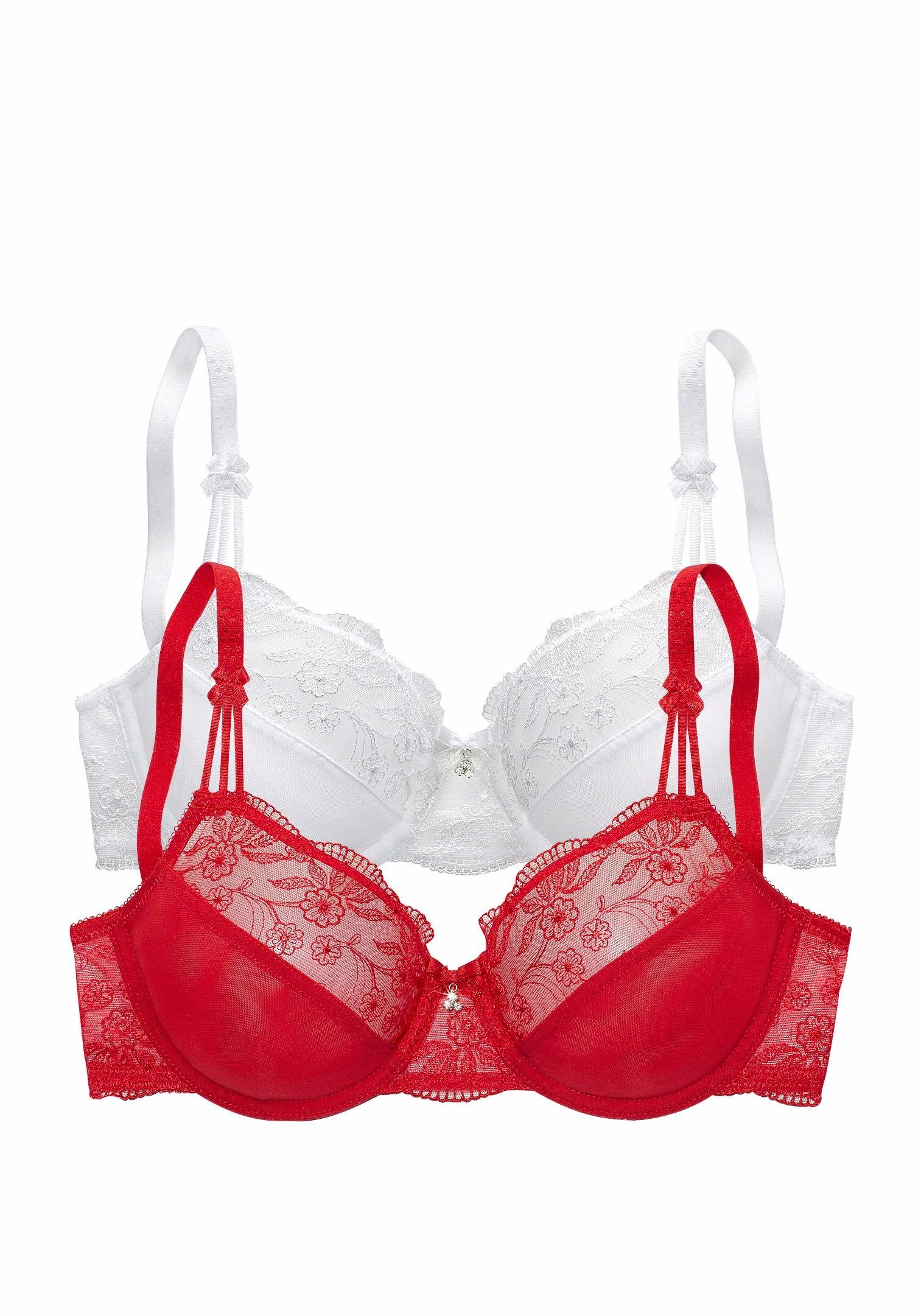 Nuance Beugel-bh met mooie borduurkant, dessous (Set van 2) beugel bh's maat 100 B rood