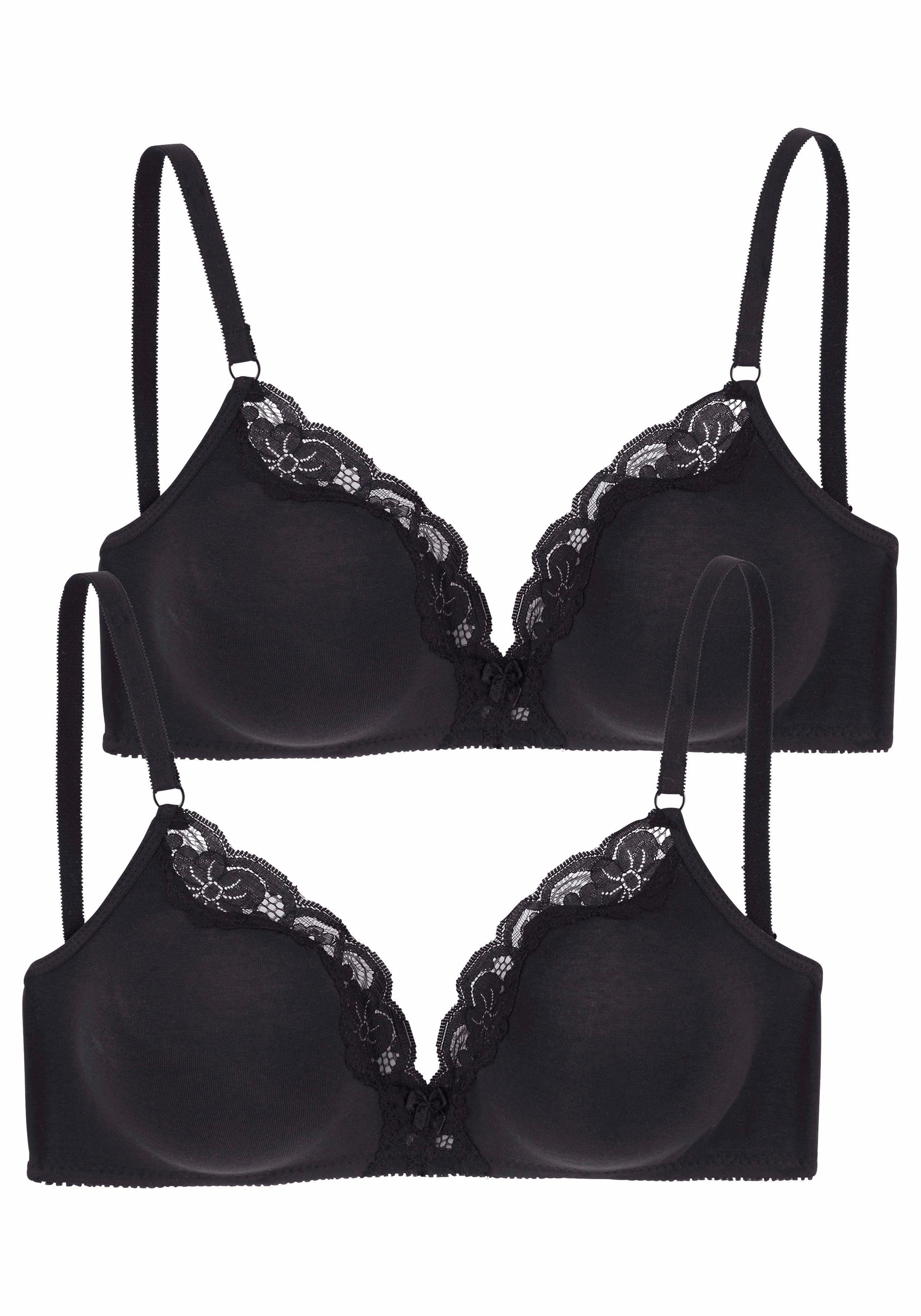 Petite fleur Bralette-bh zonder beugels van katoen met kant (Set van 2)