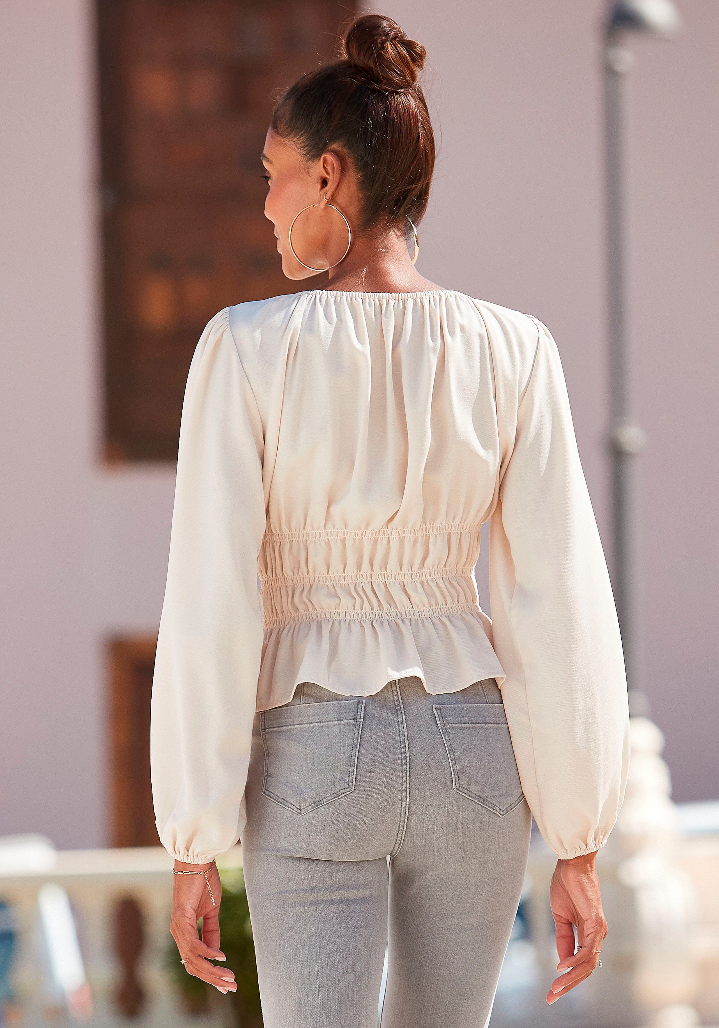 Lascana Blouse met lange mouwen met modieuze rimpelingen, elegante damesblouse, feestelijk
