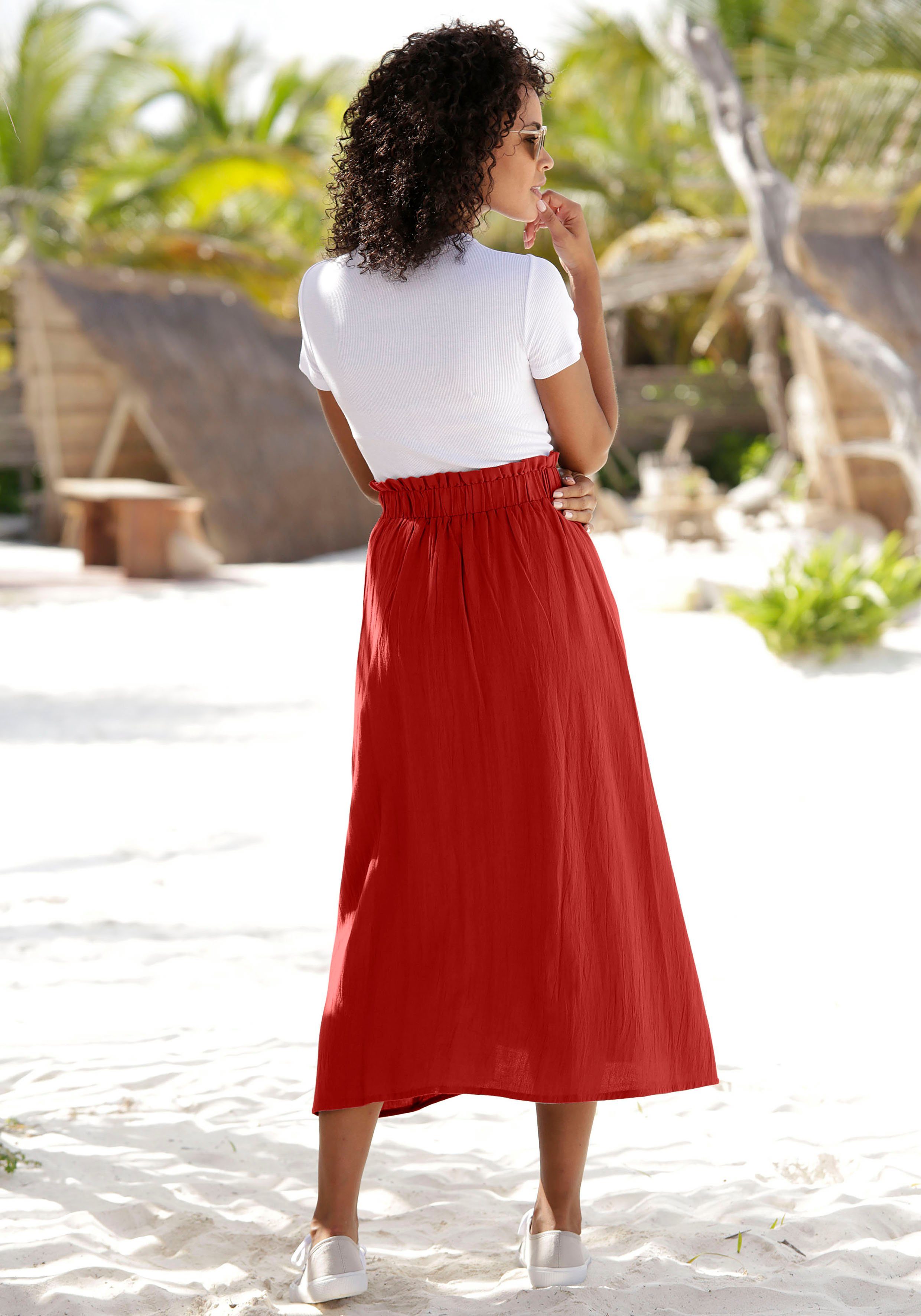 Lascana Zomerrok halflange rok van mix van linnen met knoopsluiting, midi rok, linnen rok