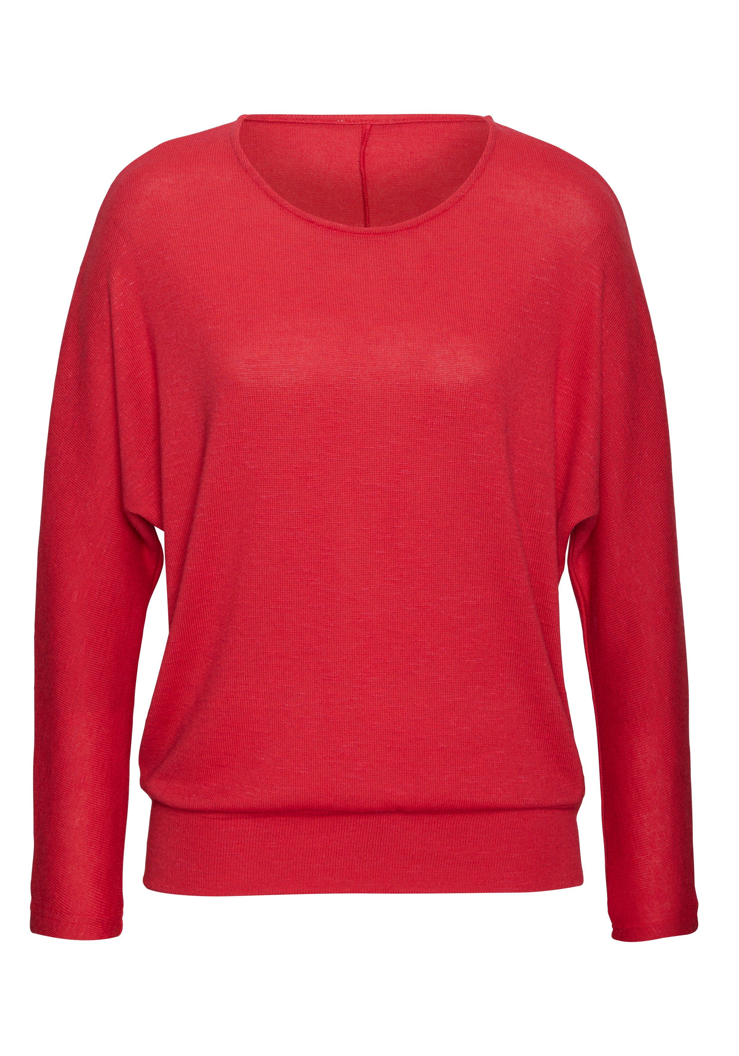 Vivance Shirt met lange mouwen Met brede tailleband van gestructureerd fijn breiwerk met viscose shirts maat 44/46 rood
