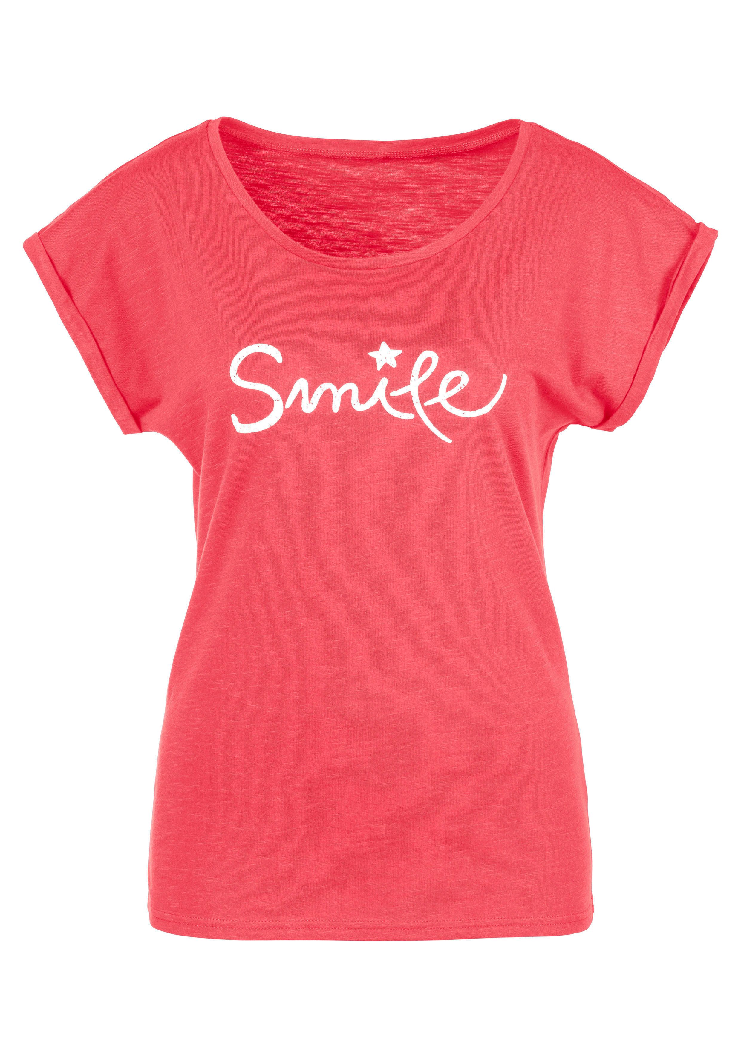 Beachtime T-shirt Met frontprint "Smile" in een zachte katoenkwaliteit