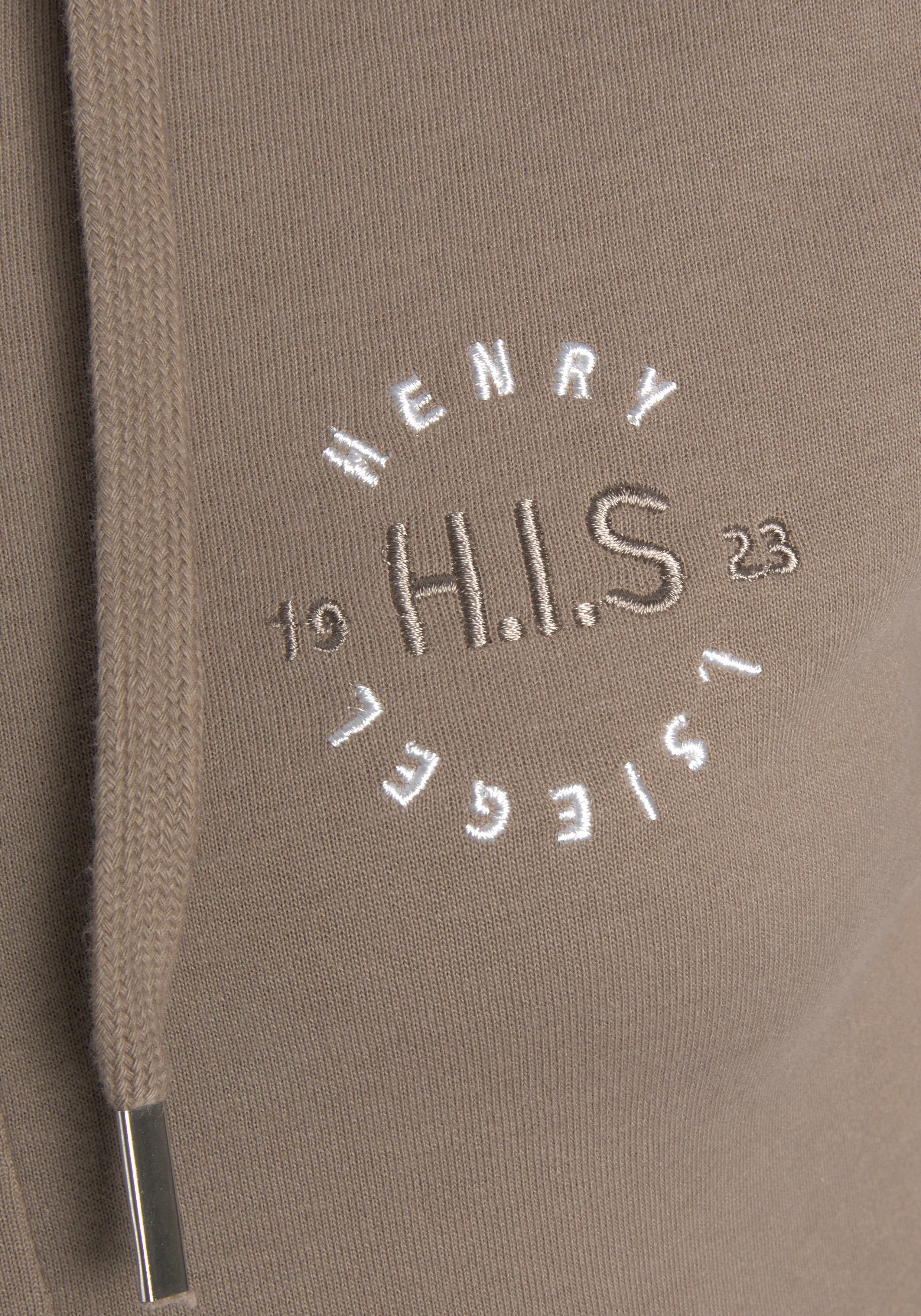 H.I.S Capuchonsweatvest met zijpiping en kleine merkborduurwerk, loungepak