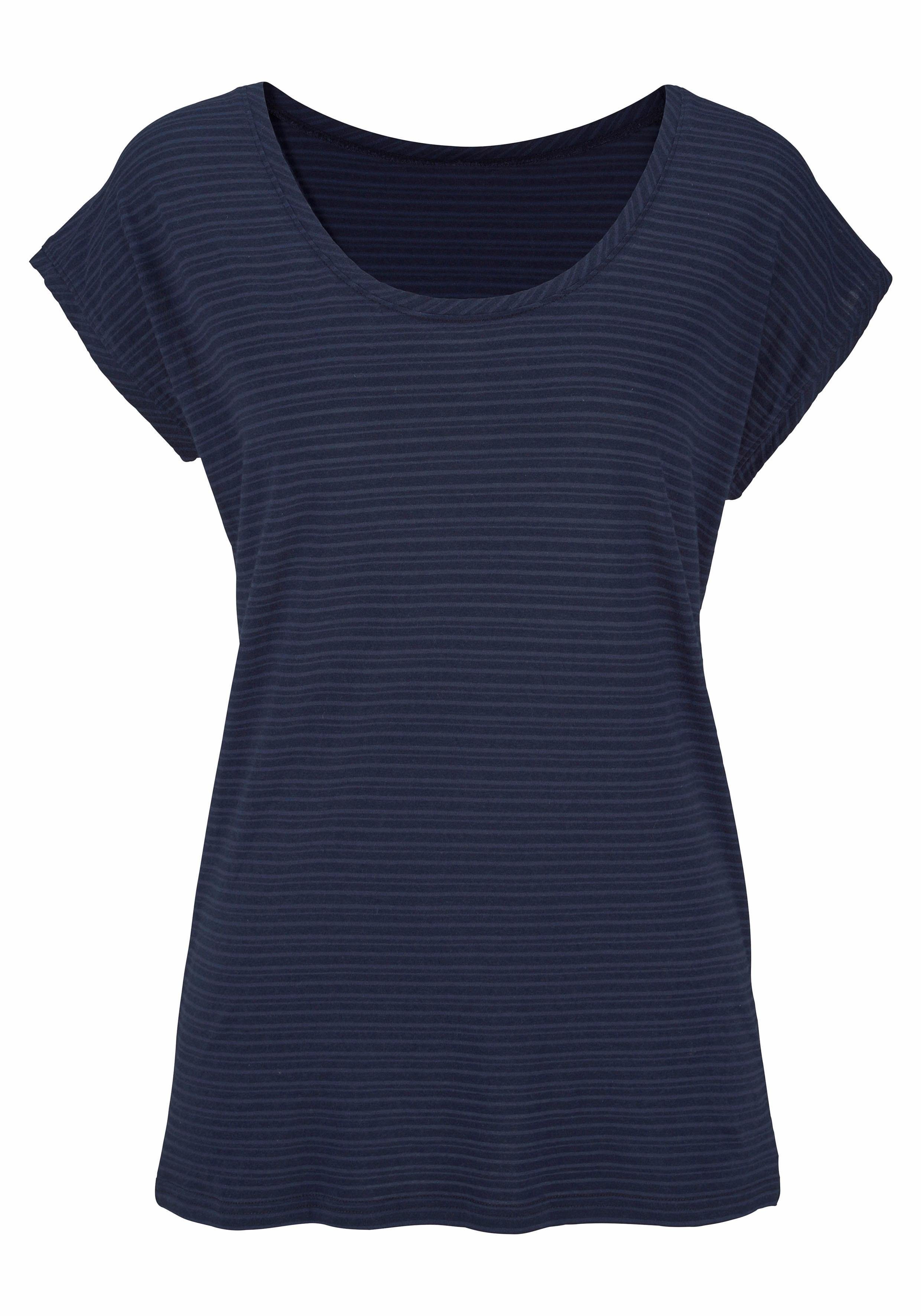 Beachtime Shirt met korte mouwen Met lichtdoorlatende strepen in zachte katoen-viscosekwaliteit (Set van 2)