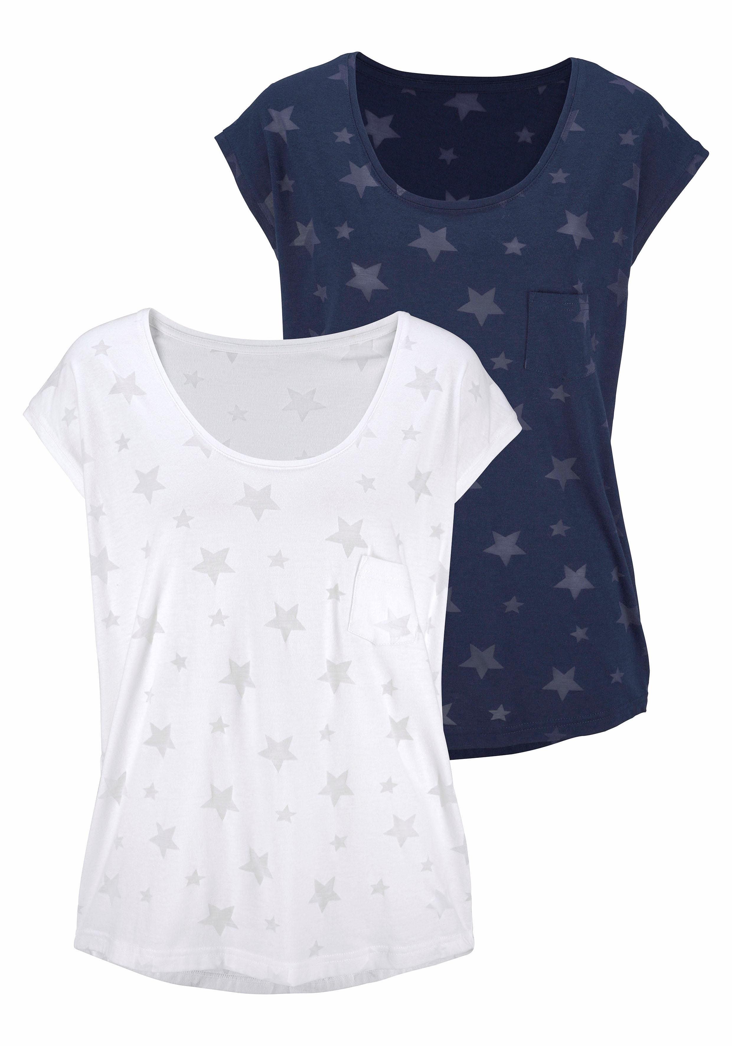 Beachtime Shirt met korte mouwen Met lichtdoorlatende sterren (Set van 2)