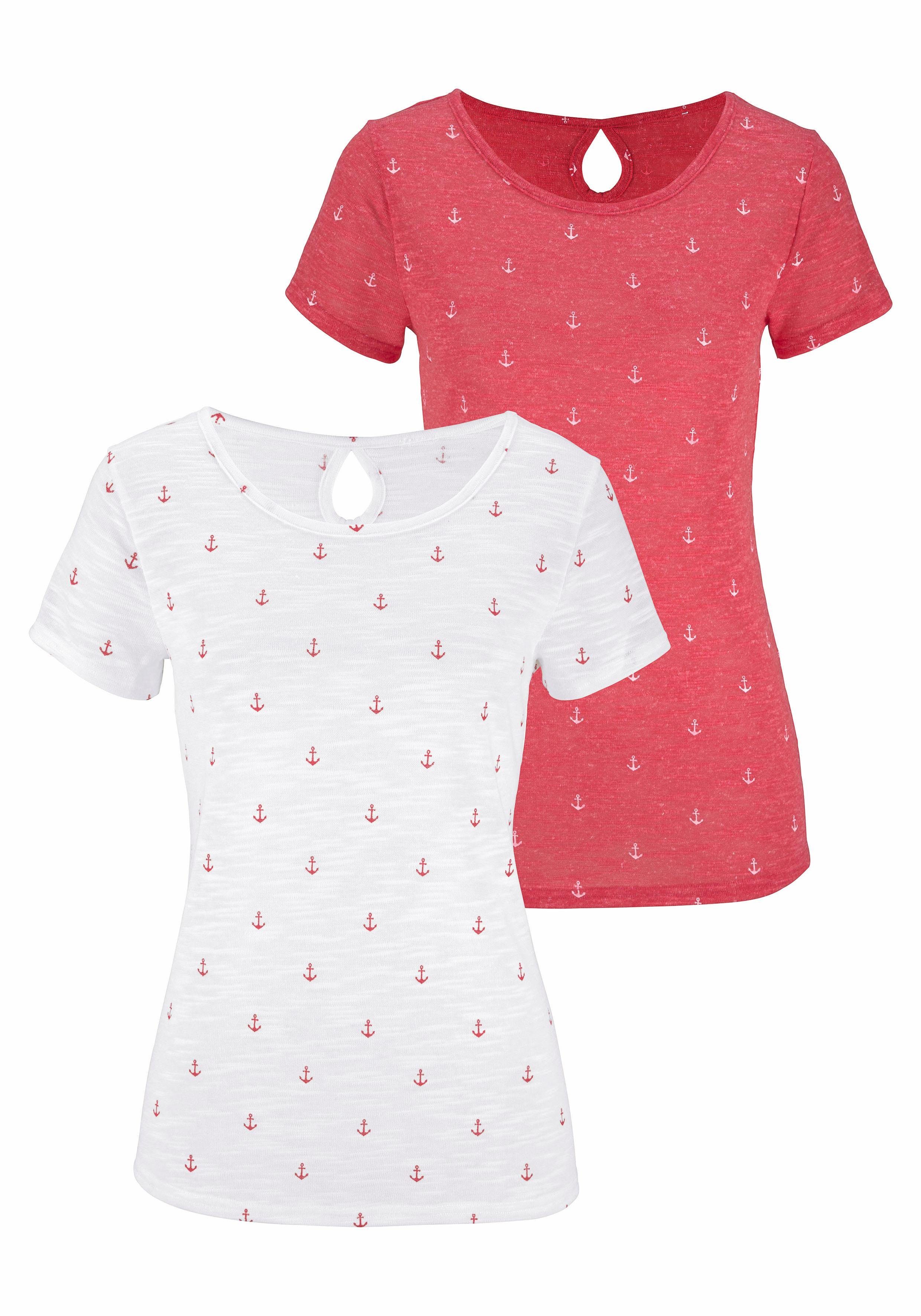 Beachtime T-shirt met maritieme ankerprint (Set van 2)