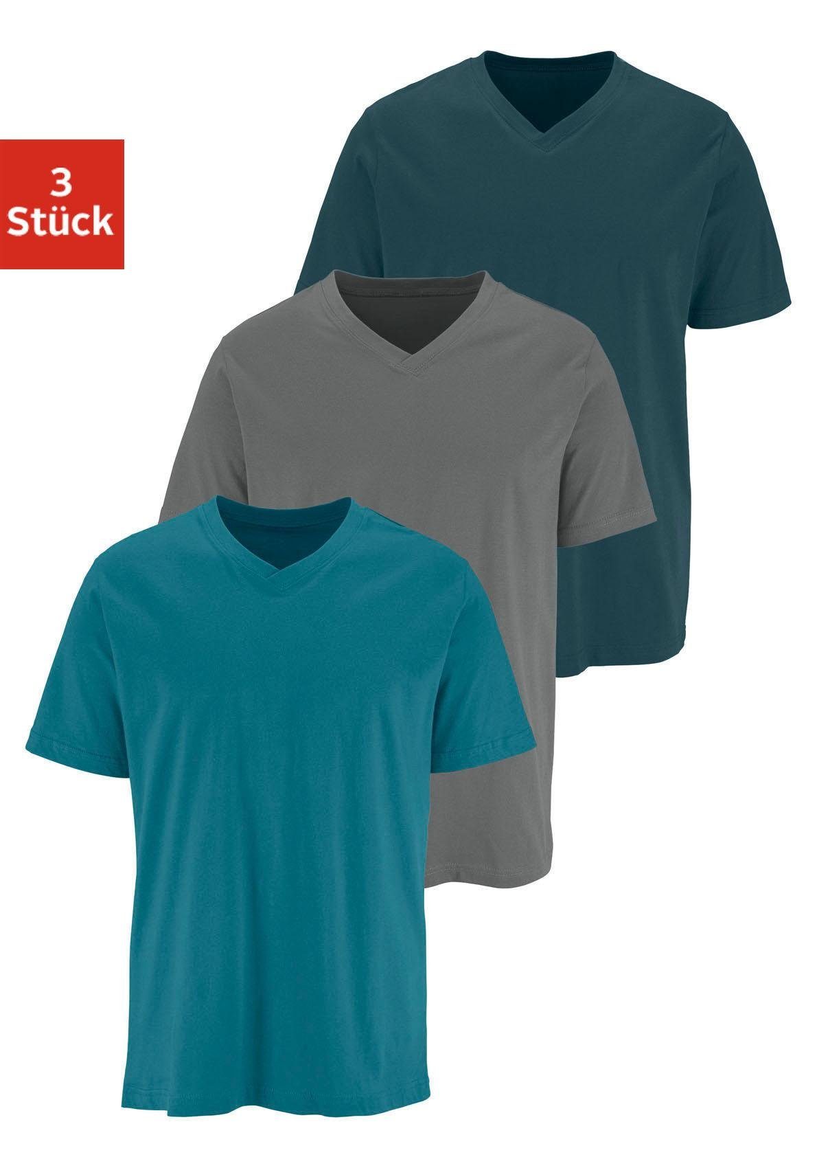 H.I.S T-shirt met v-hals van katoen, onderhemd, t-shirt (set, 3-delig)