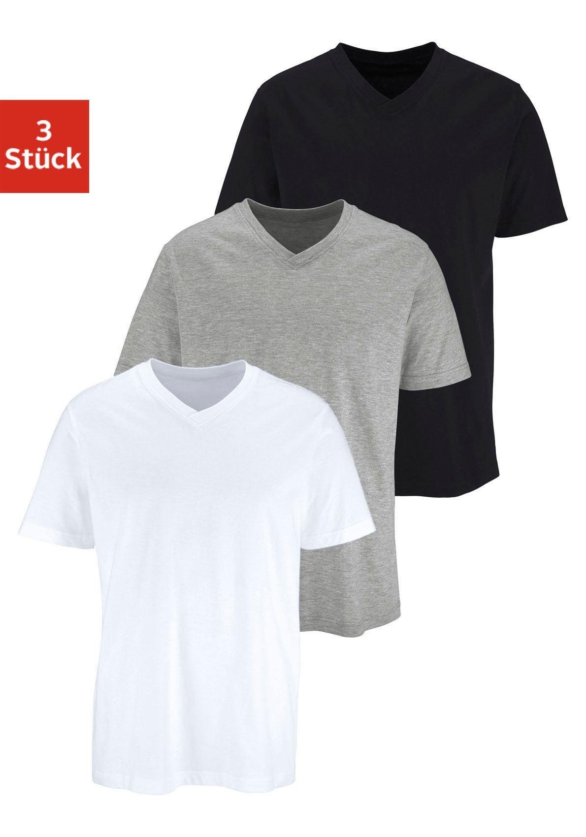 H.I.S T-shirt met v-hals van katoen, onderhemd, t-shirt (set, 3-delig)