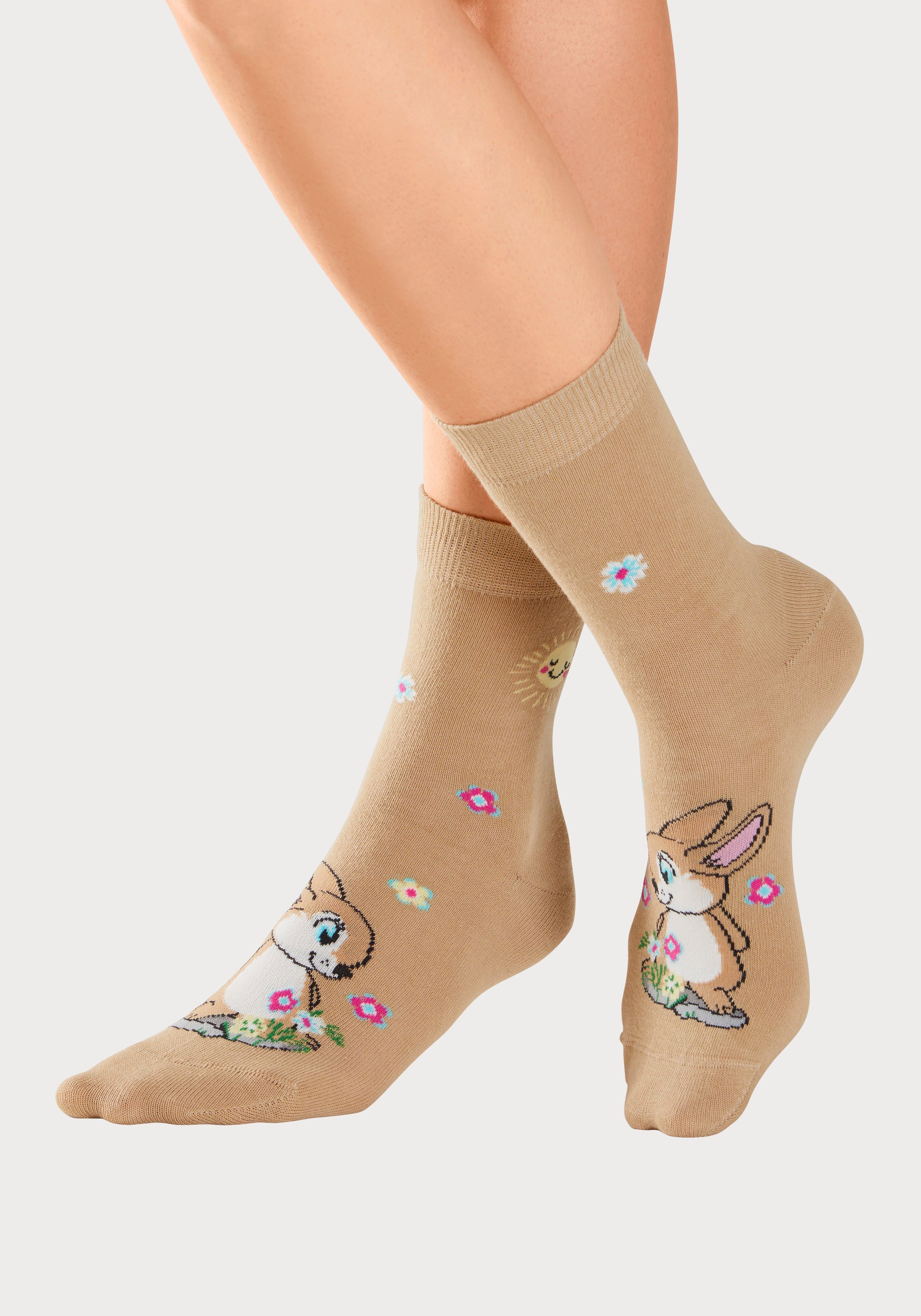 H.I.S Basic sokken met konijnenmotieven (set, 5 paar)
