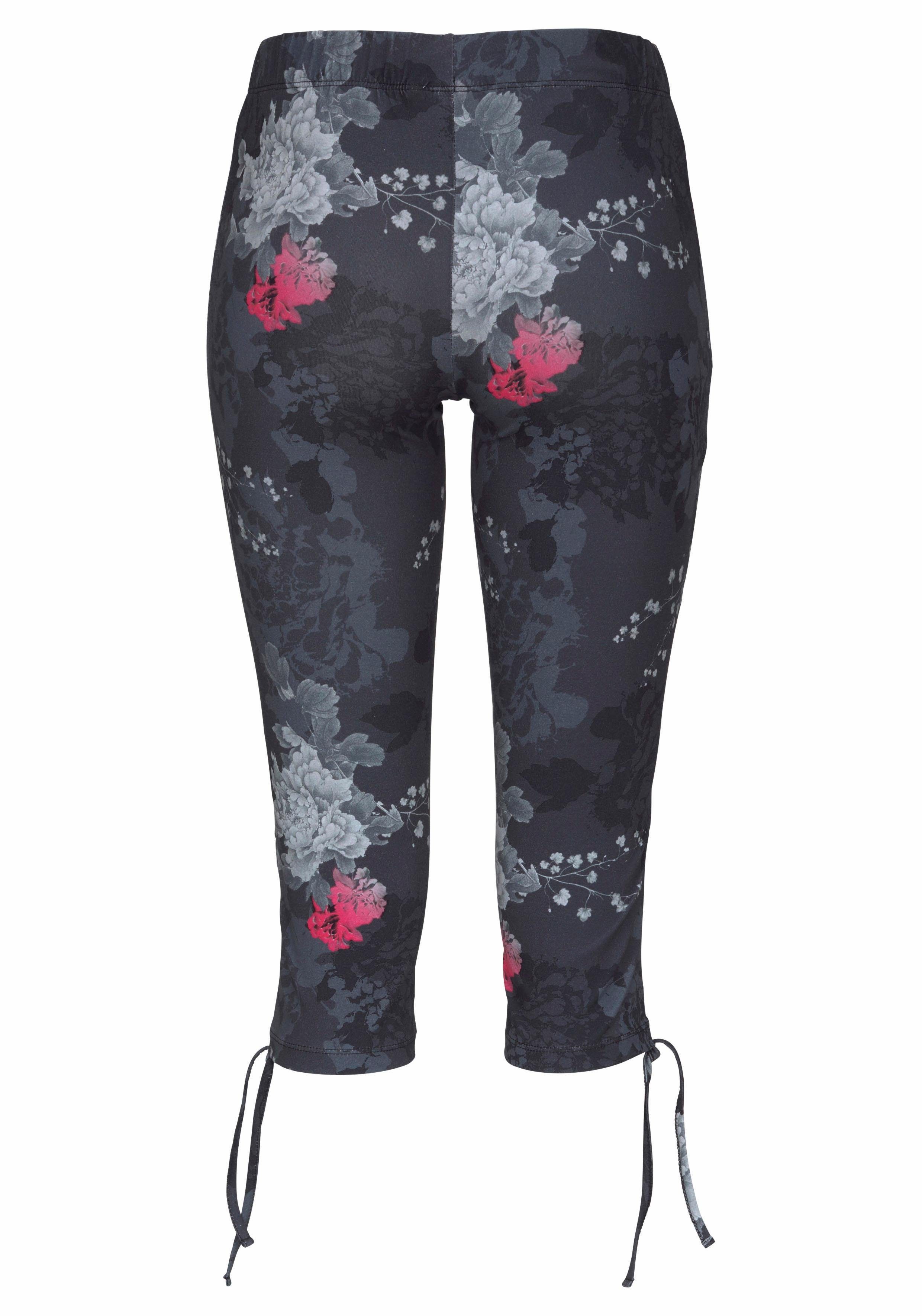 Venice Beach Caprilegging met plooien aan de zijkanten en all-over print, 3/4 lengte, stretch