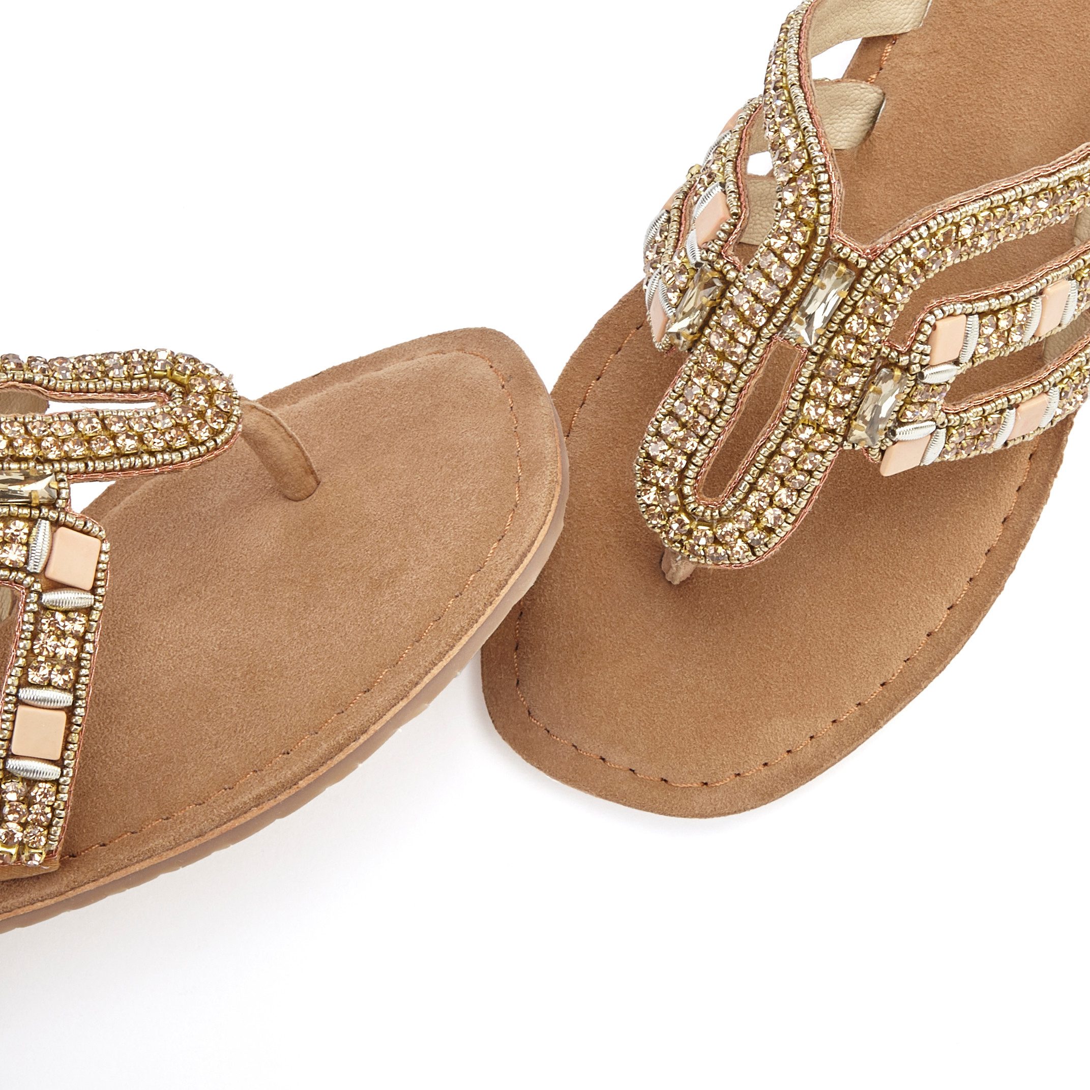 Vivance Teenslippers Sandaal, pantoffel van leer met siersteentjes