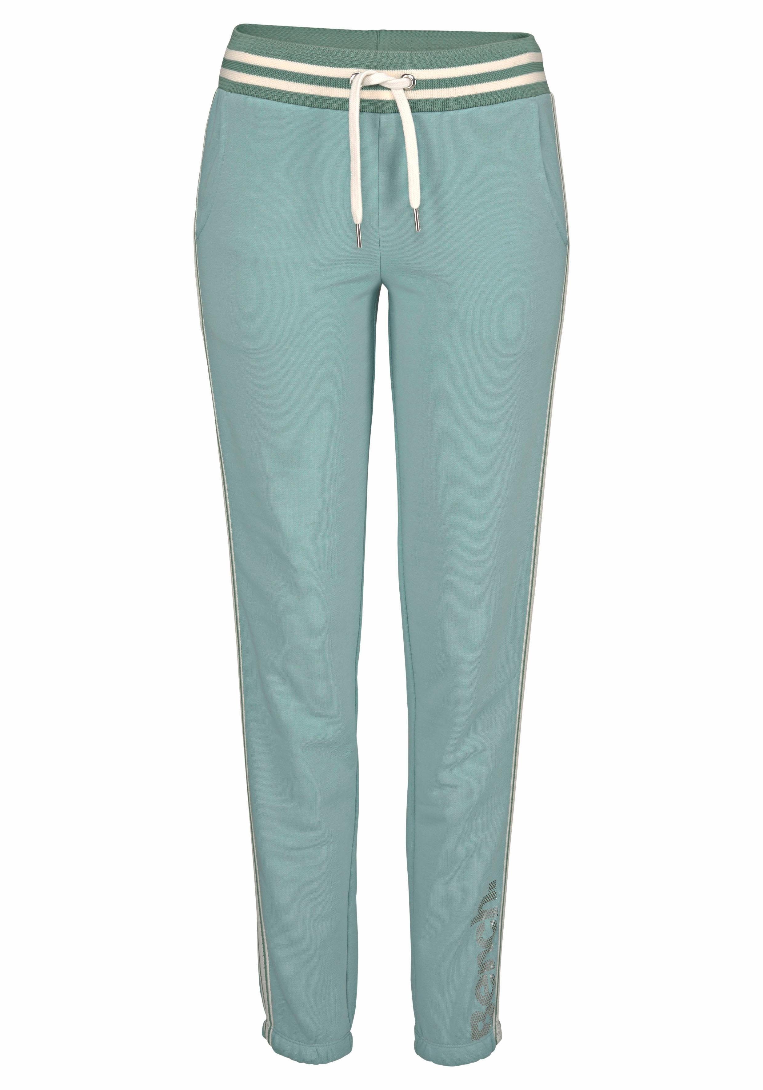 Bench. Relaxbroek met gestreepte tailleband en glansprint, loungewear, loungepak lounge broeken maat 32/34 groen