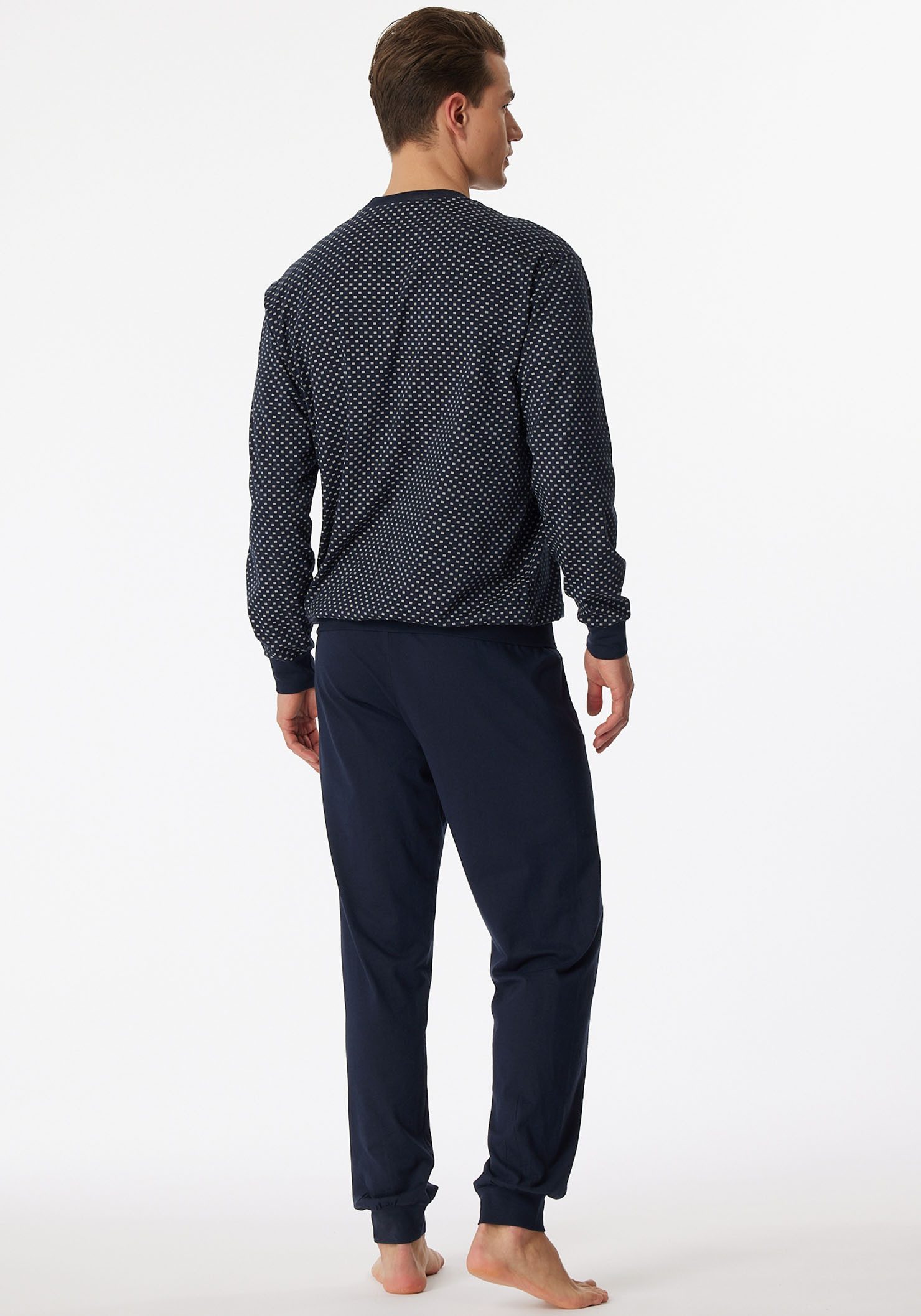 Schiesser Pyjama "Dark Sapphire" met comfortabele boorden aan de mouwen en broekspijpen (2-delig, 1 stuk)