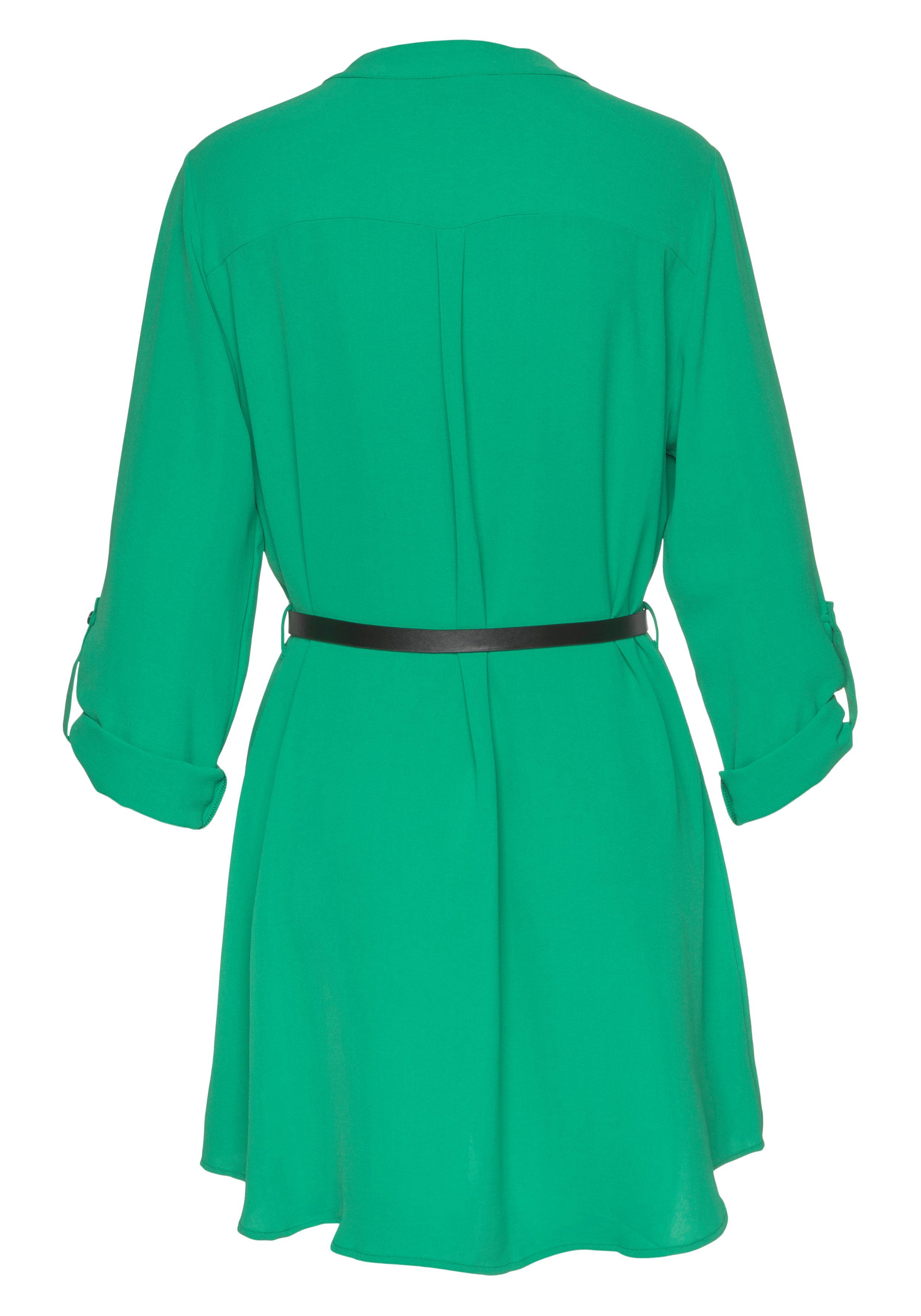 Lascana Lange blouse van gekreppte stof, losse blousejurk, elegant-chic (Met riem in leer-look)