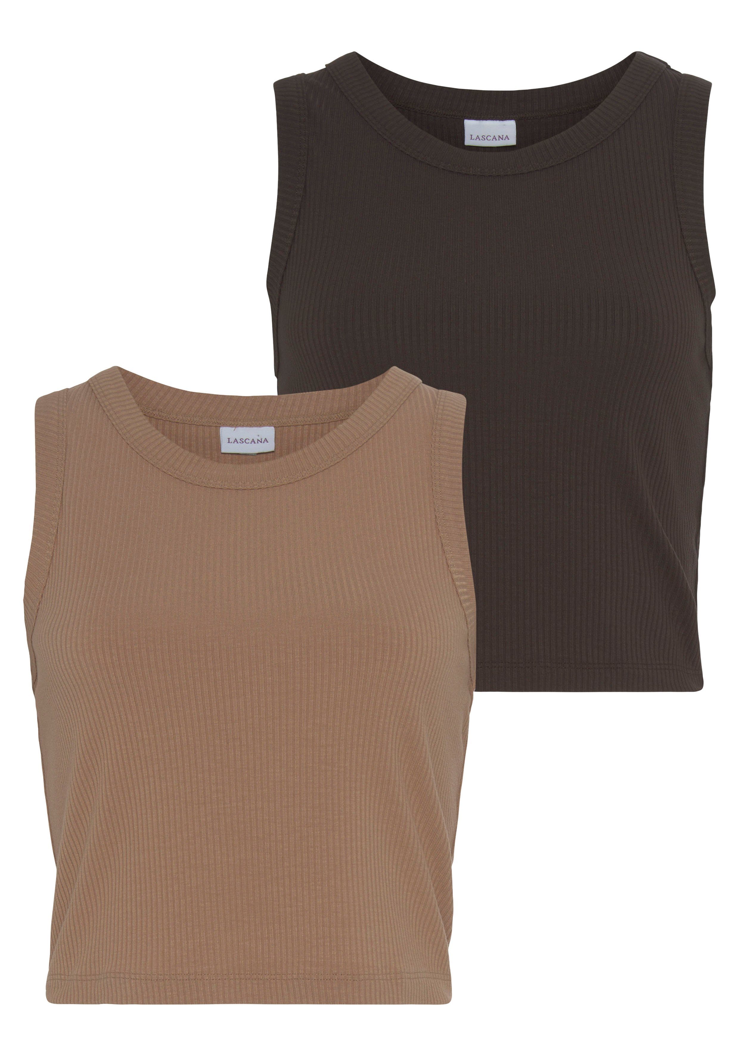 Lascana Crop-top van zachte ribstof, zomerse basis tops (Set van 2)