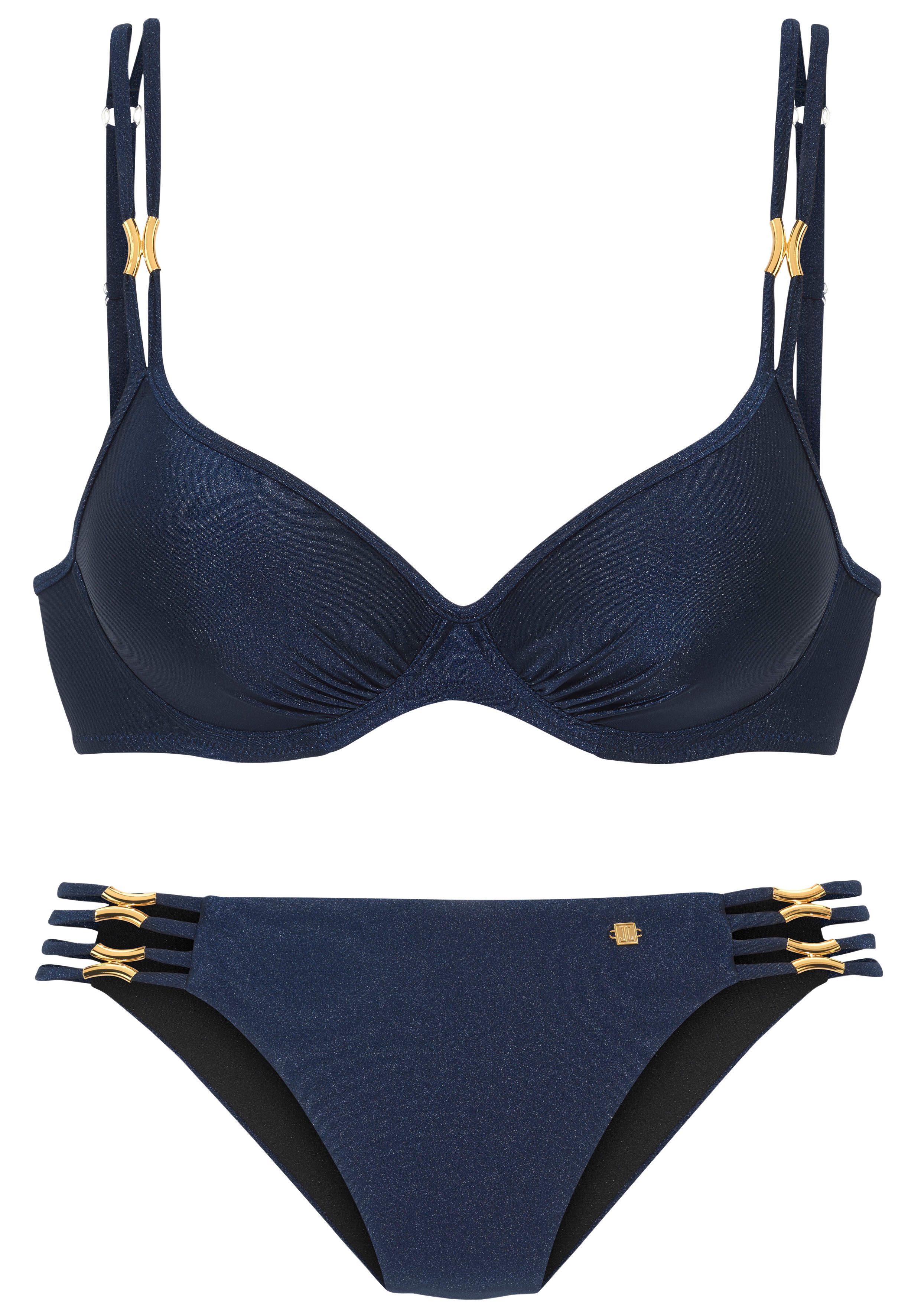 Jette Joop Beugelbikini Giulia met goudkleurige glanzende coating en accessoires