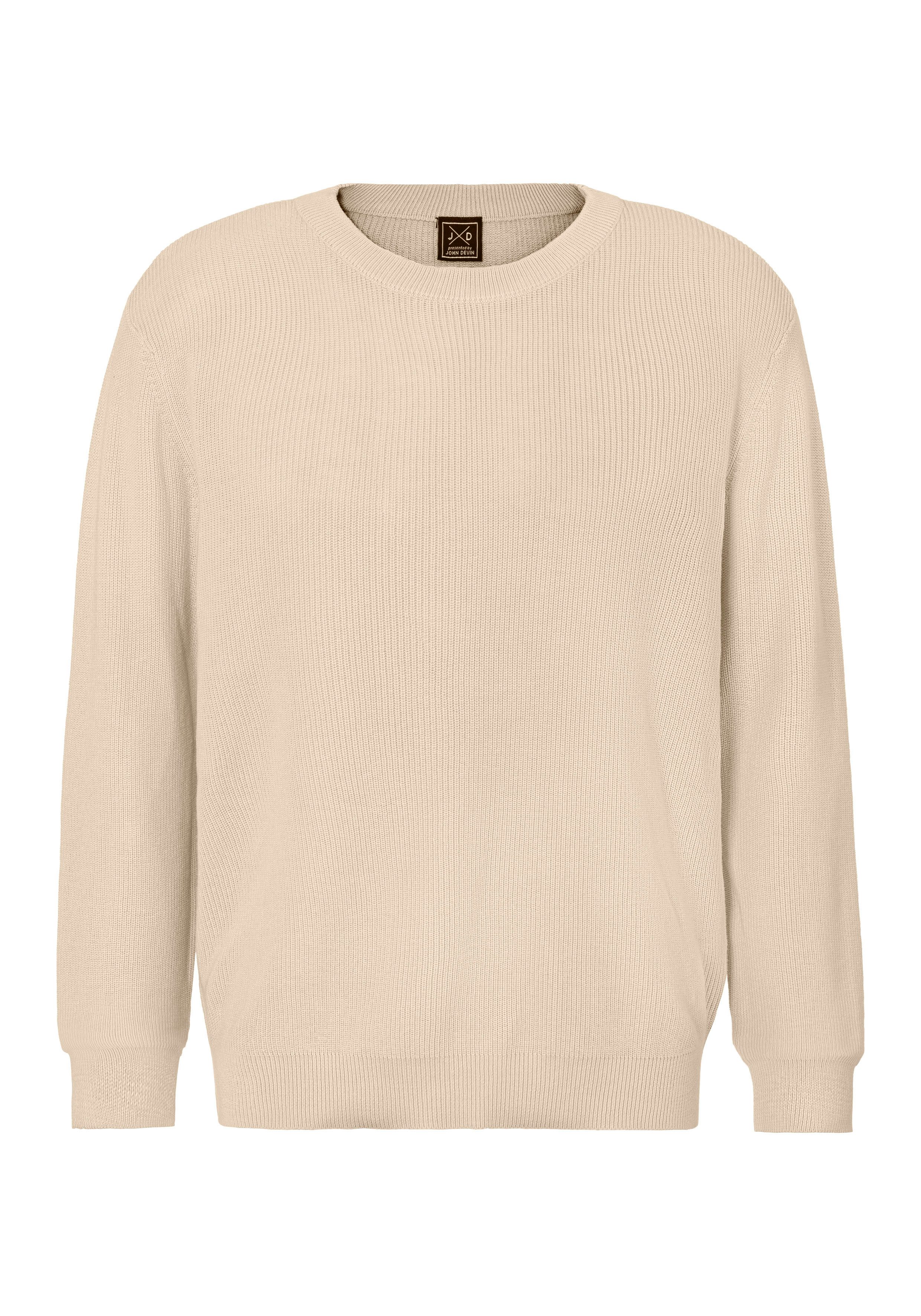 John Devin Gebreide trui Pullover in modieuze kleuren van katoenmix heren maat L (52/54) beige