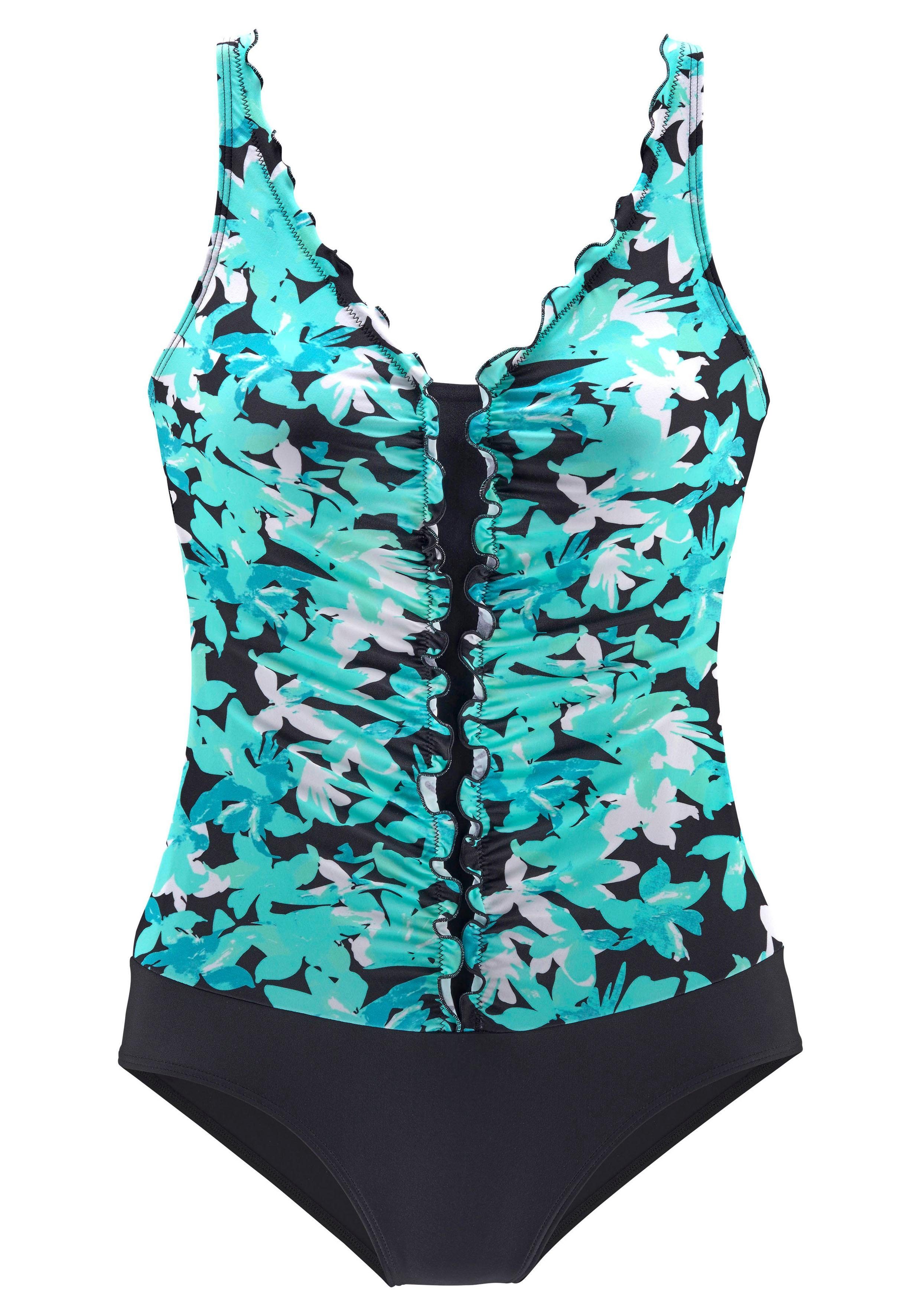 Petite fleur Badpak modieus bloemmotief met beugel maat 40 D blauw