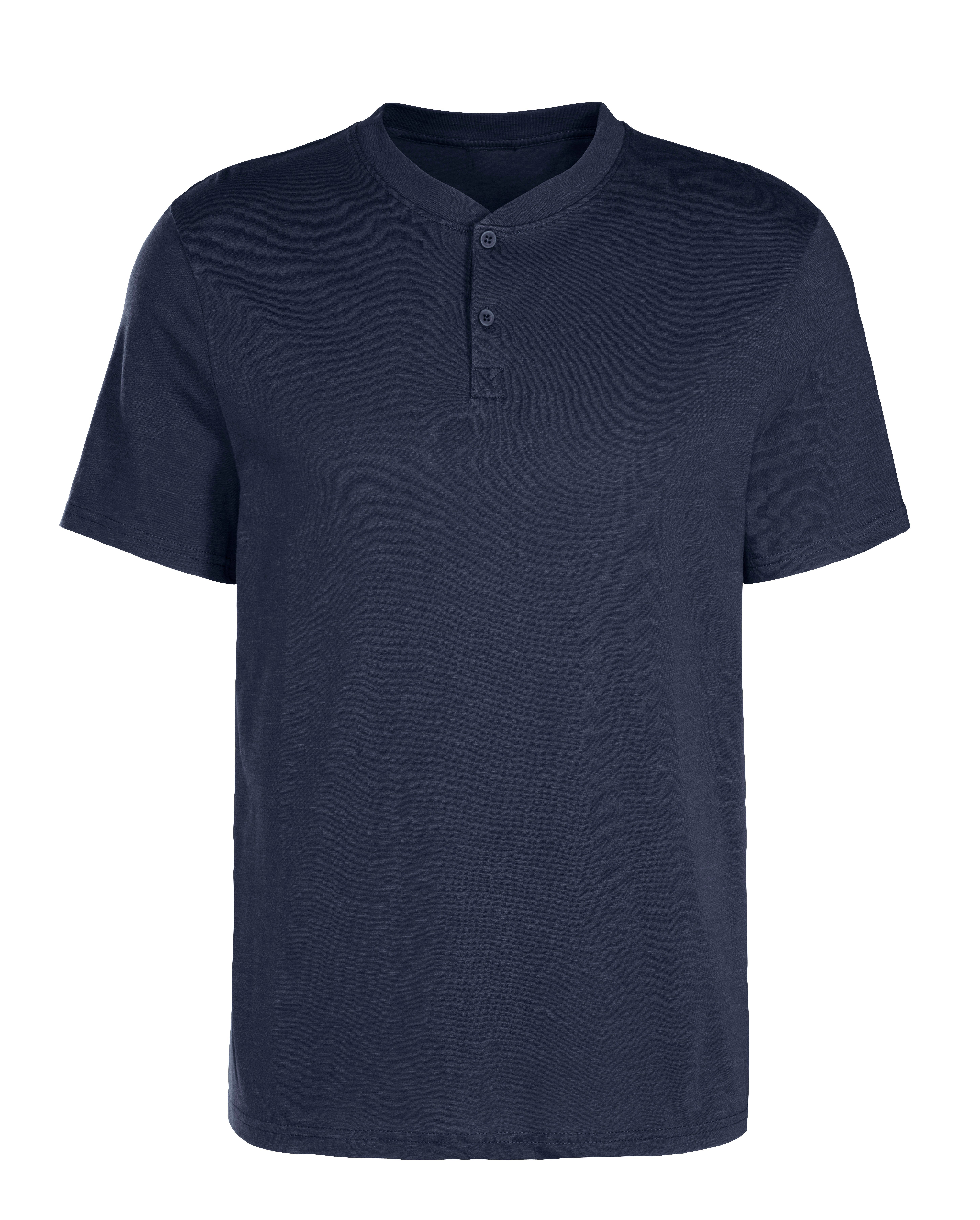 H.I.S Henleyshirt Korte mouwen shirt met Henley-kraag, gestructureerde katoen heren maat XL (56/58) blauw