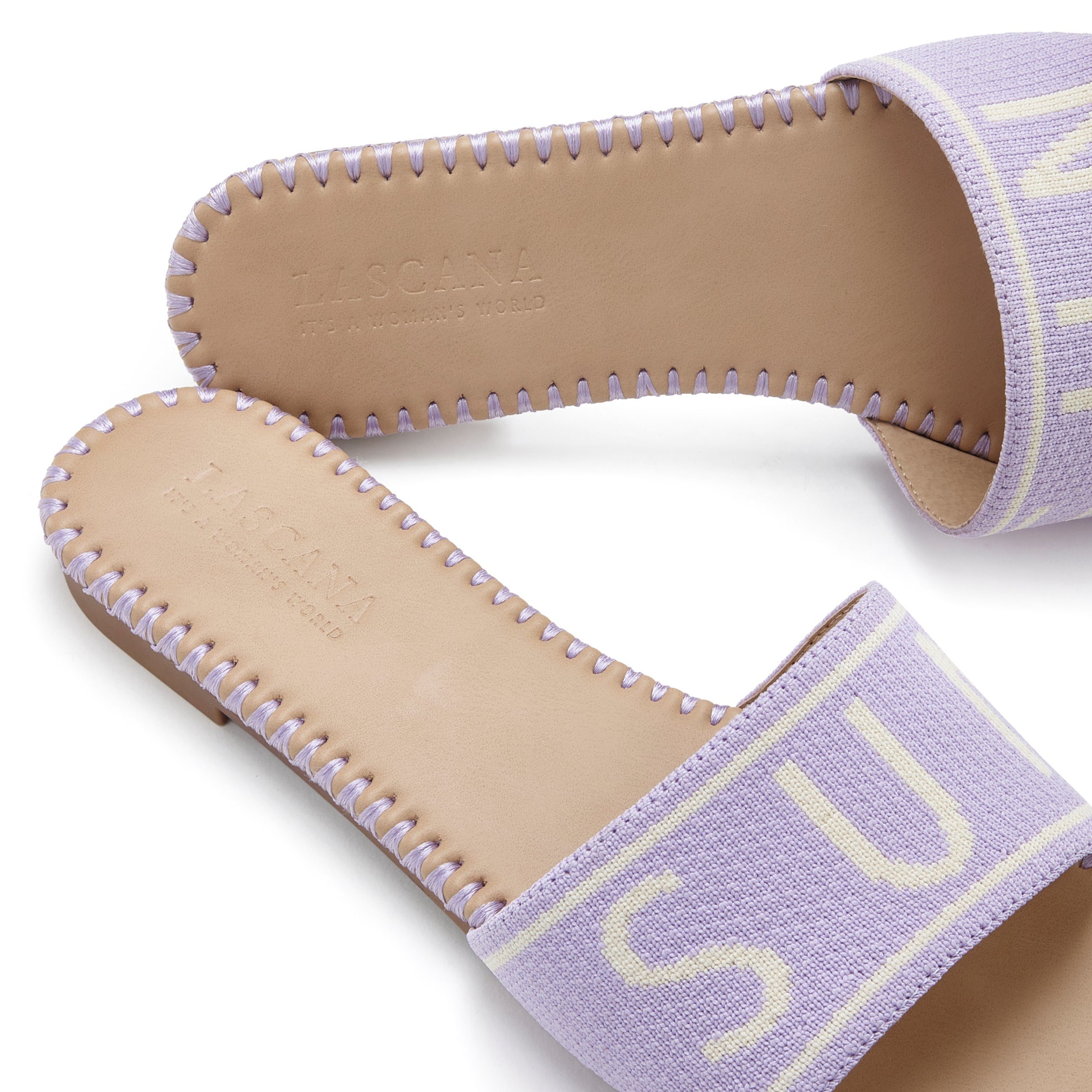 Lascana Slippers Mule, sandaal, open schoen van textiel met modieuze opdruk VEGAN
