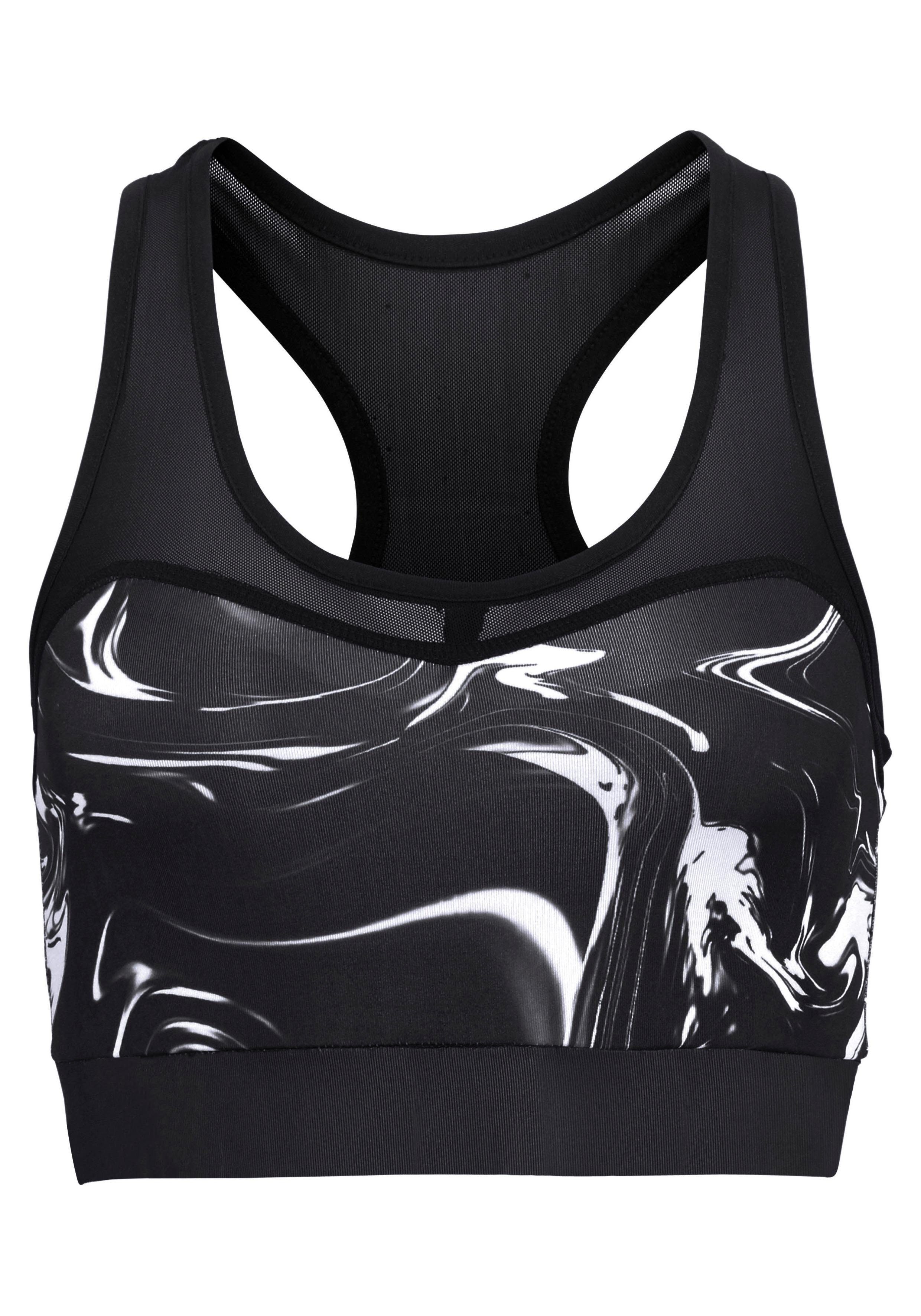 active by Lascana Functioneel shirt Black Marble Sporttop met racerback en mesh sport shirts maat 32/34 zwart
