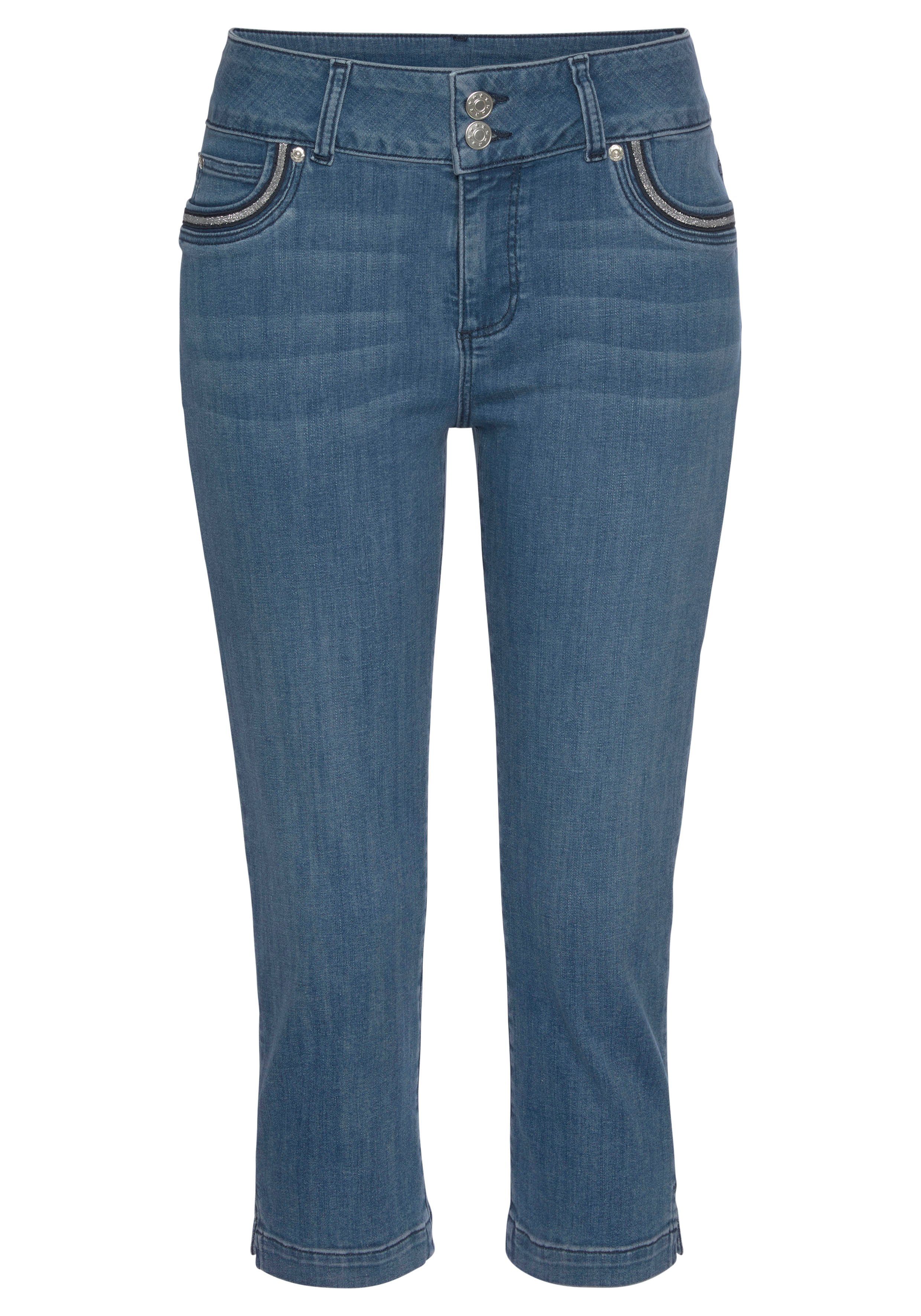 Lascana Capri jeans met versierde zakken, elastische 7/8-jeans van katoen