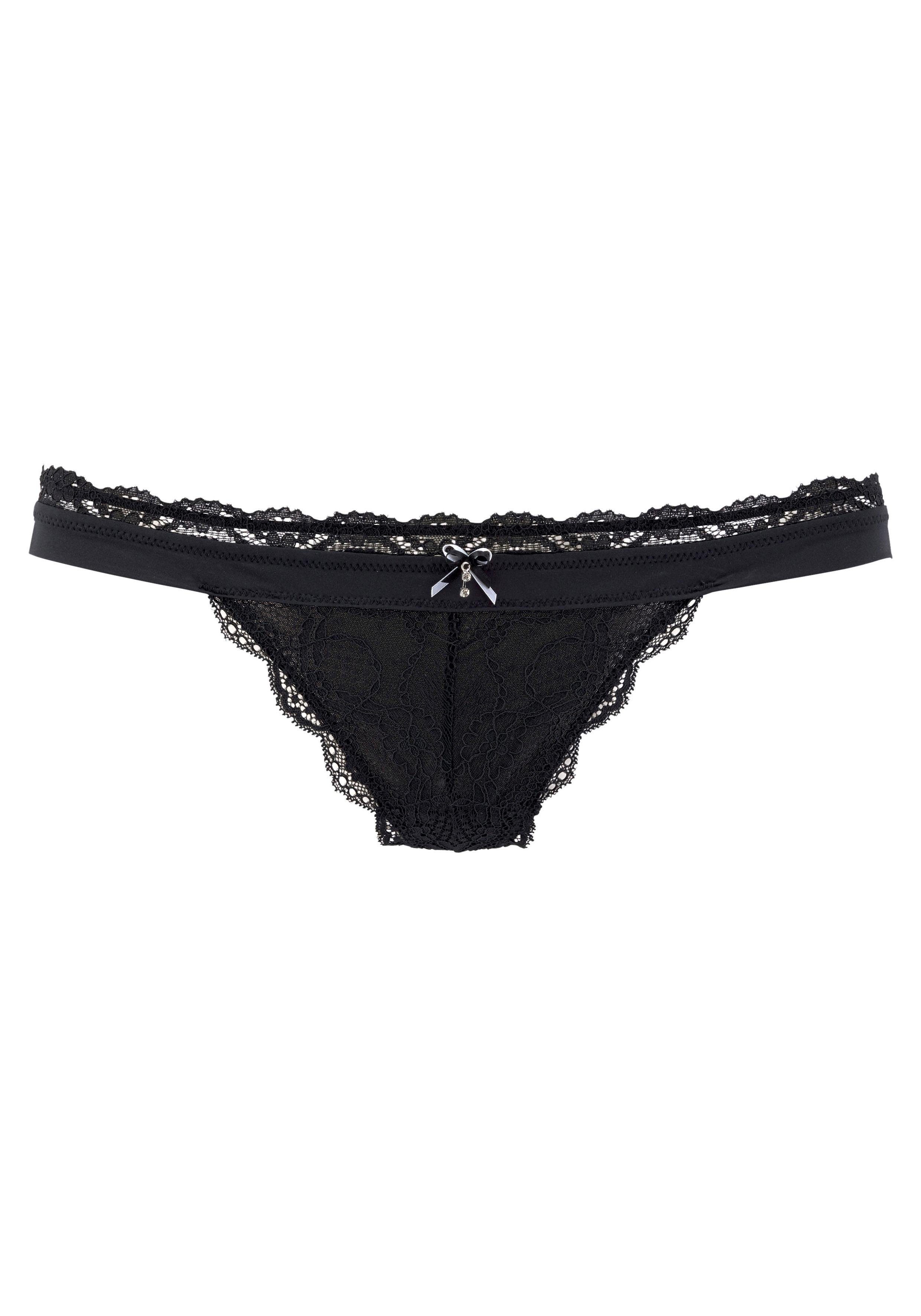 Lascana String Premium Dessous van delicate kant met fijne decoratieve strik en accessoire