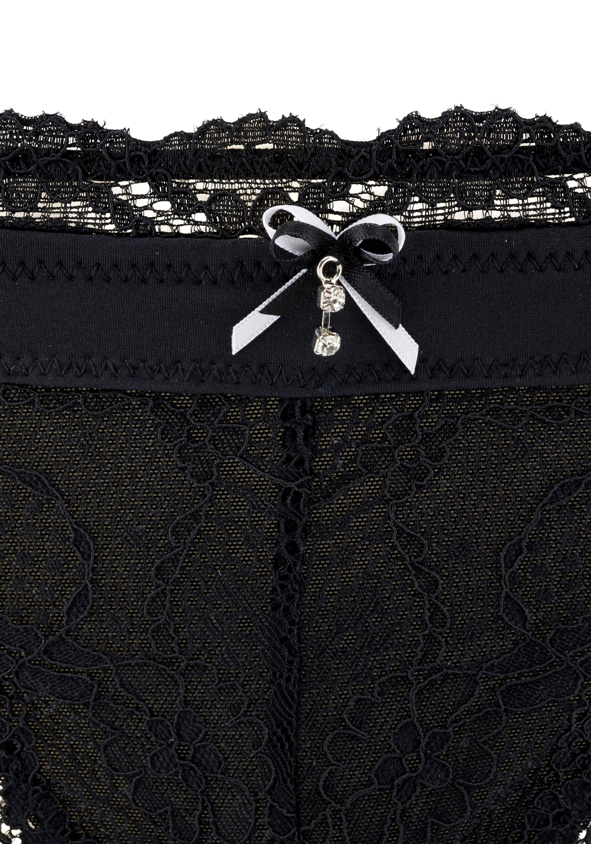 Lascana String Premium Dessous van delicate kant met fijne decoratieve strik en accessoire