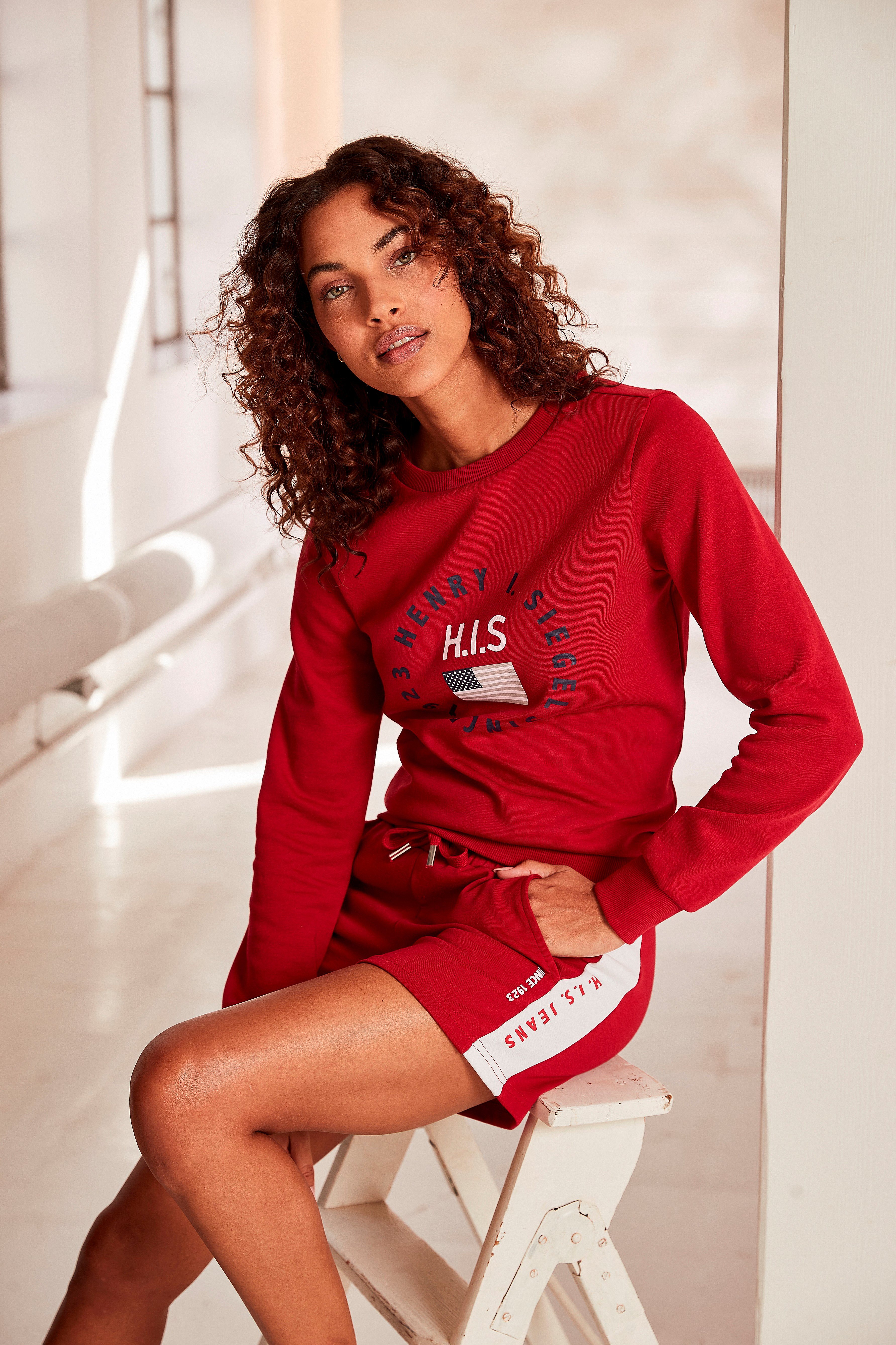 H.I.S Short met witte strepen opzij en logoprint